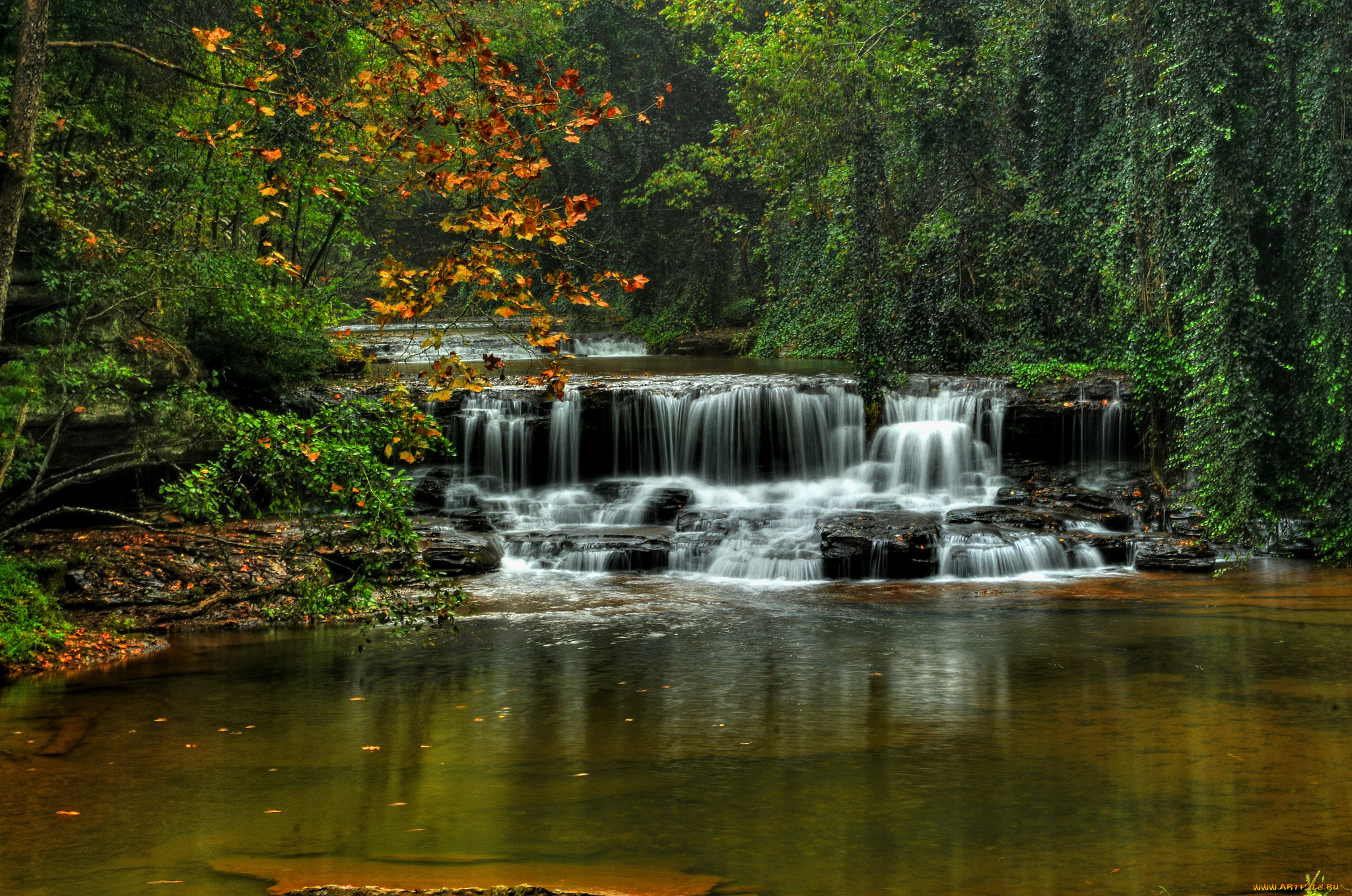 природа, водопады, водопад, река, лес