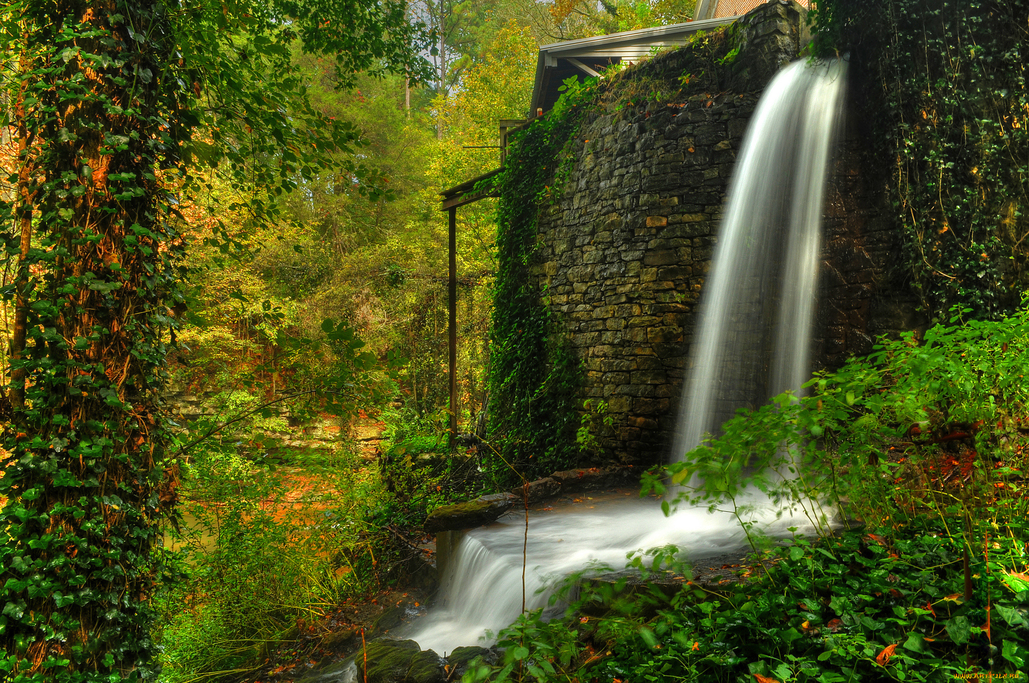 природа, водопады, водопад, река, лес