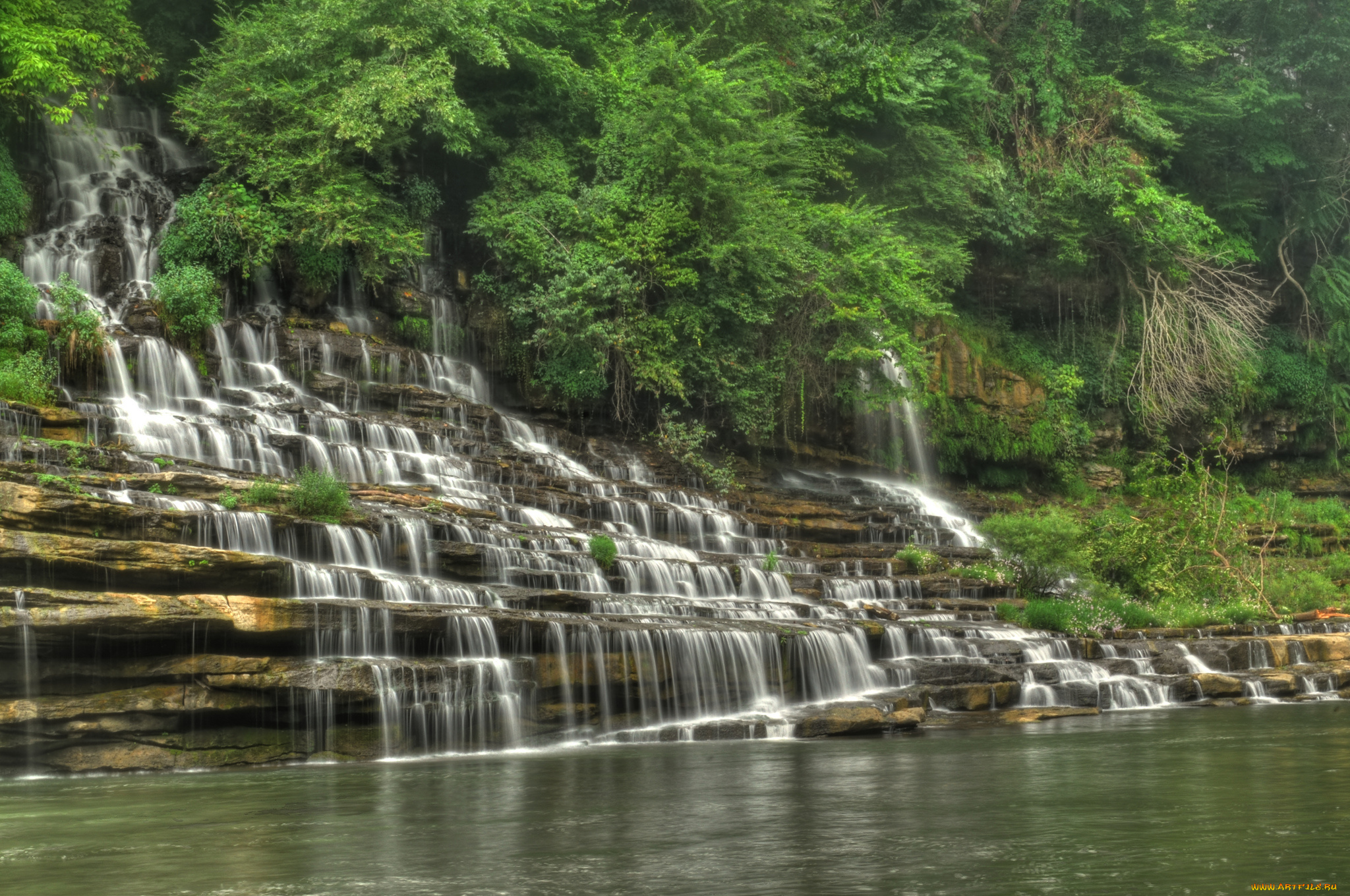 природа, водопады, водопад, река, лес