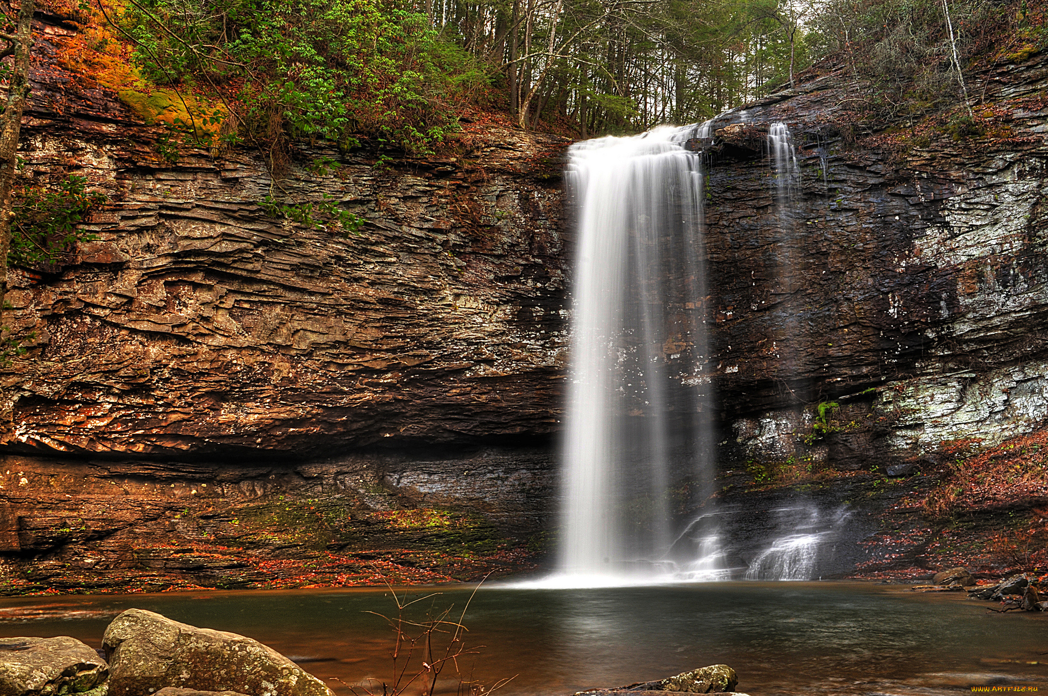 природа, водопады, водопад, река, лес