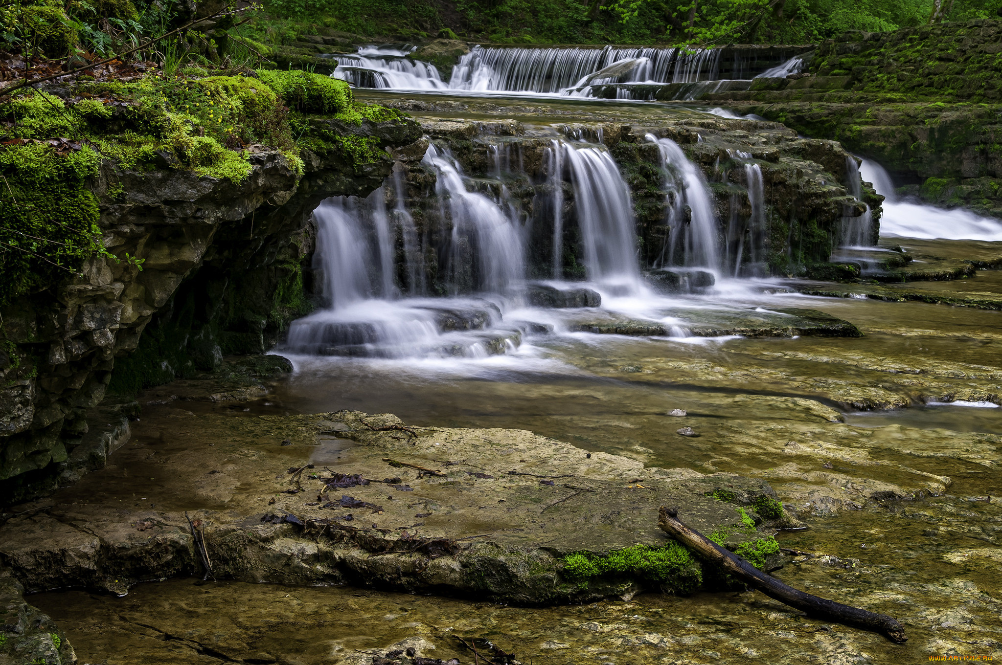 природа, водопады, водопад, река, лес