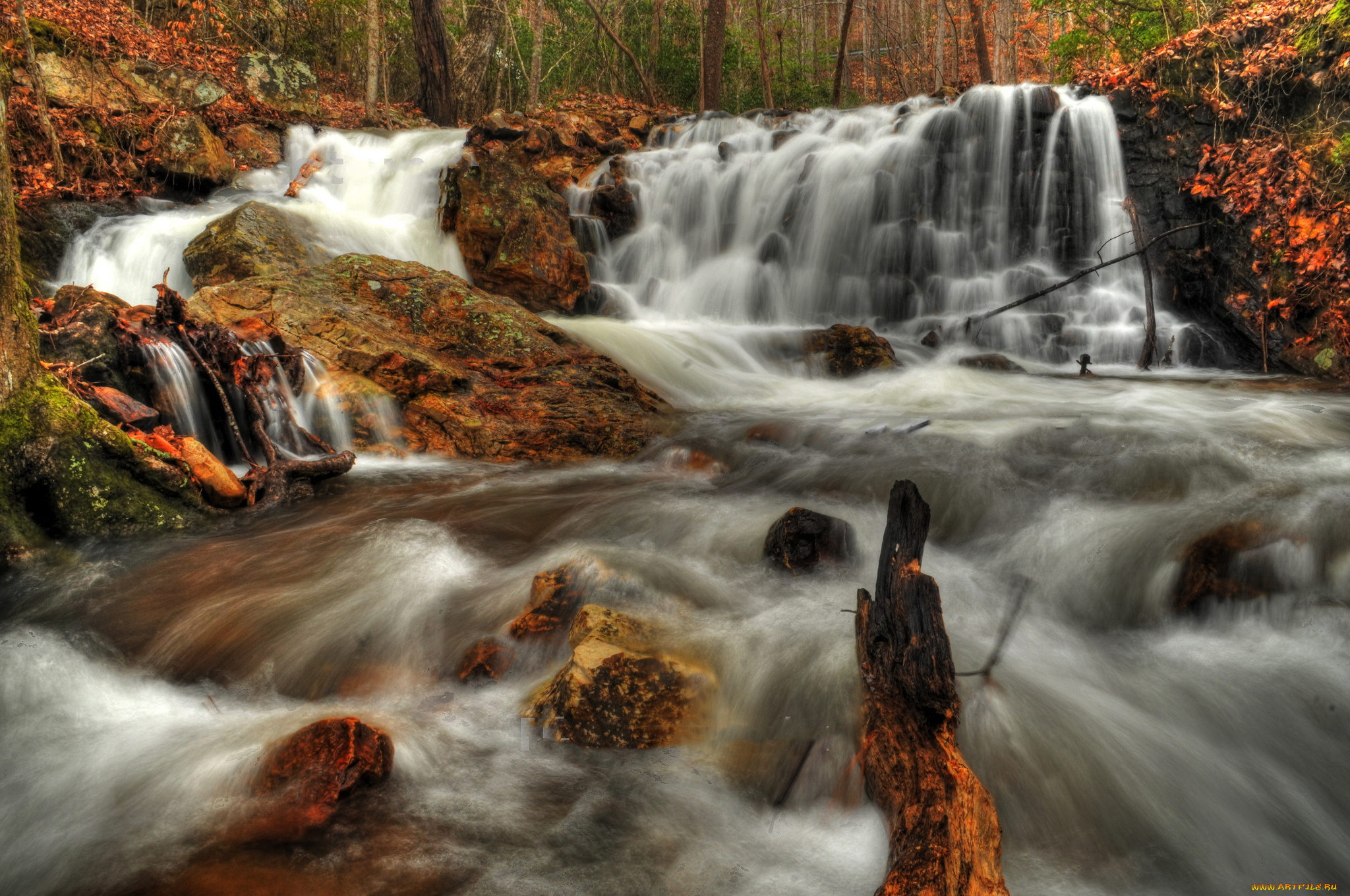 природа, водопады, водопад, река, лес