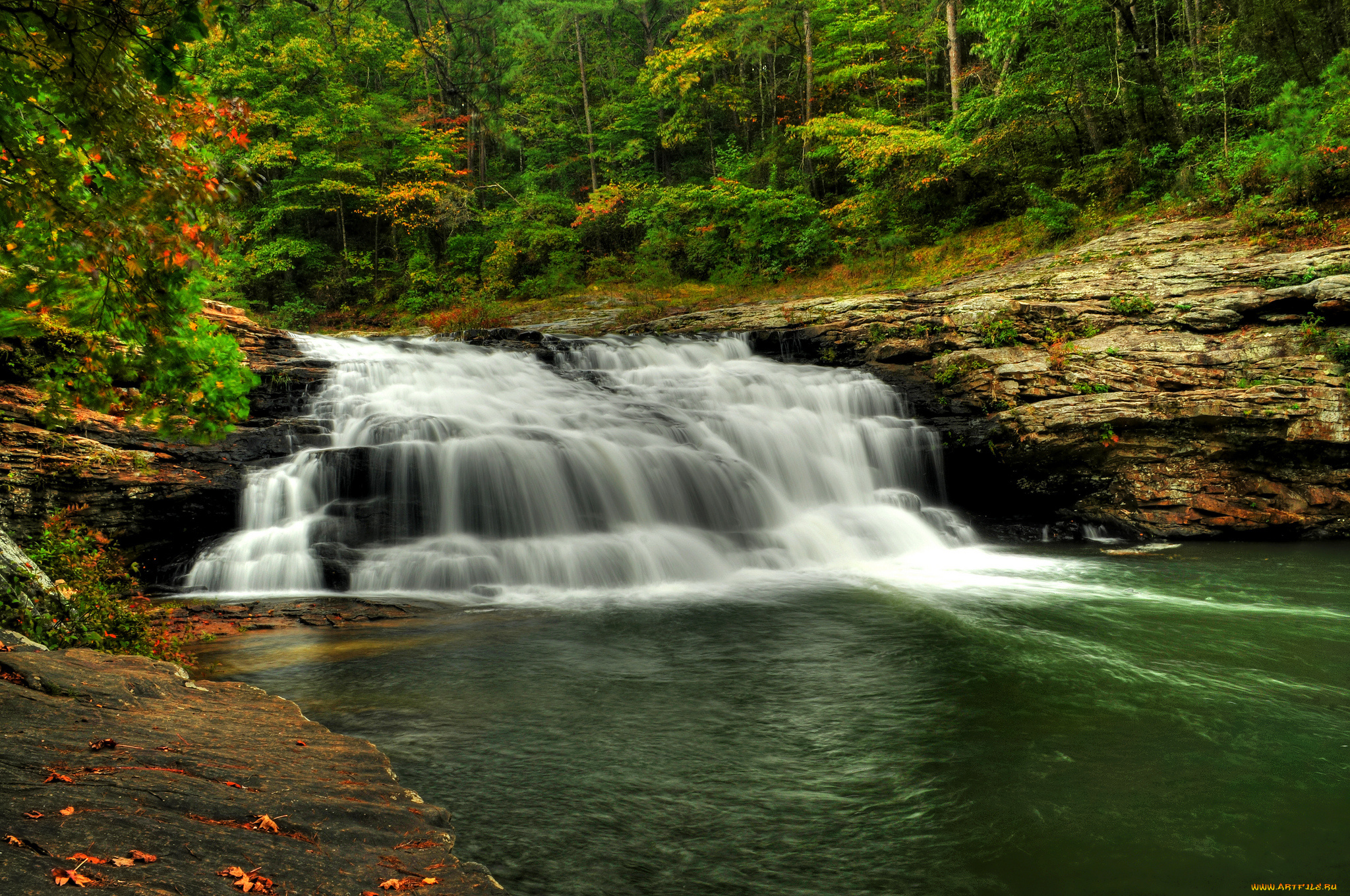 природа, водопады, водопад, река, лес
