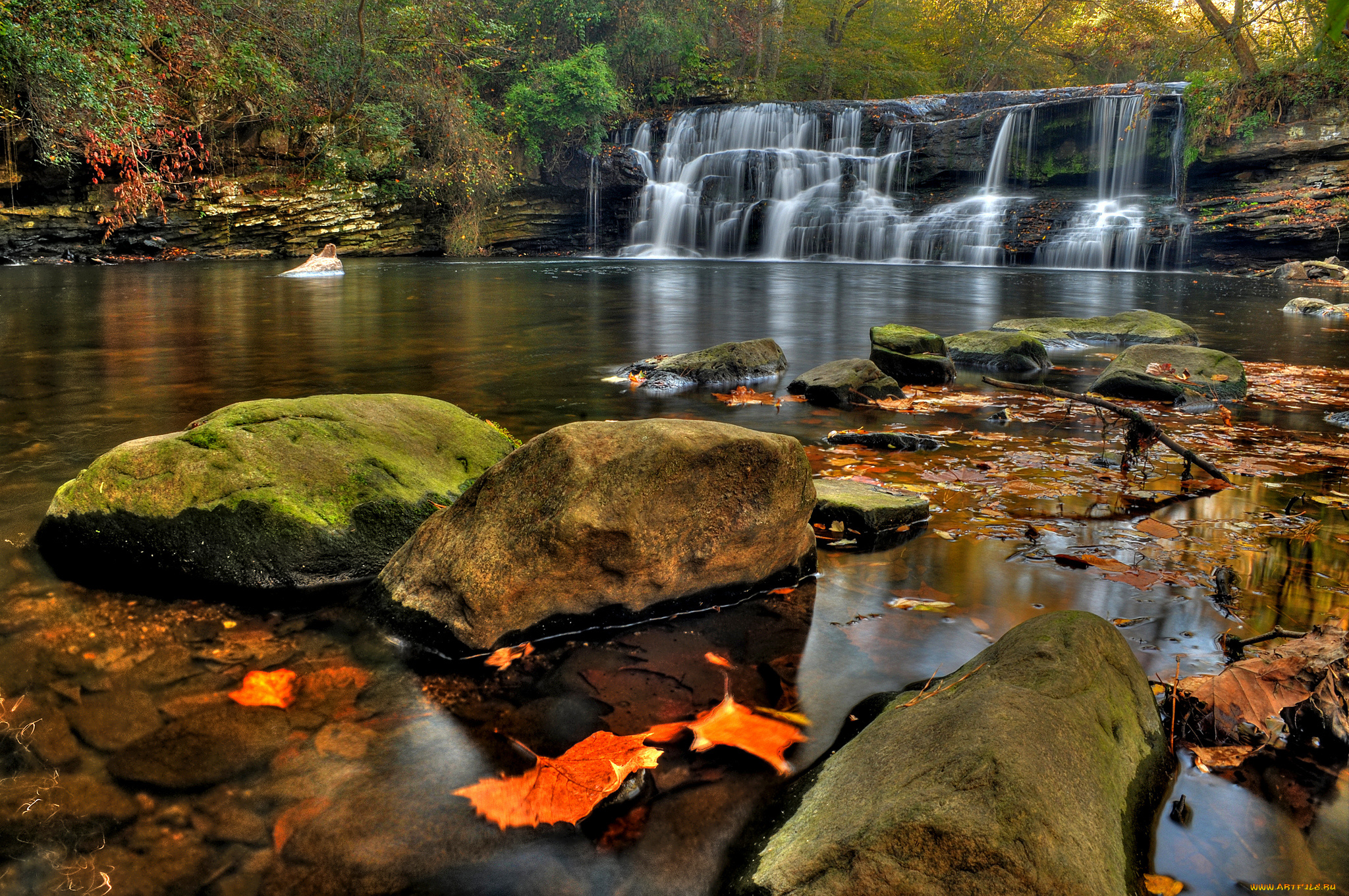природа, водопады, водопад, река, лес
