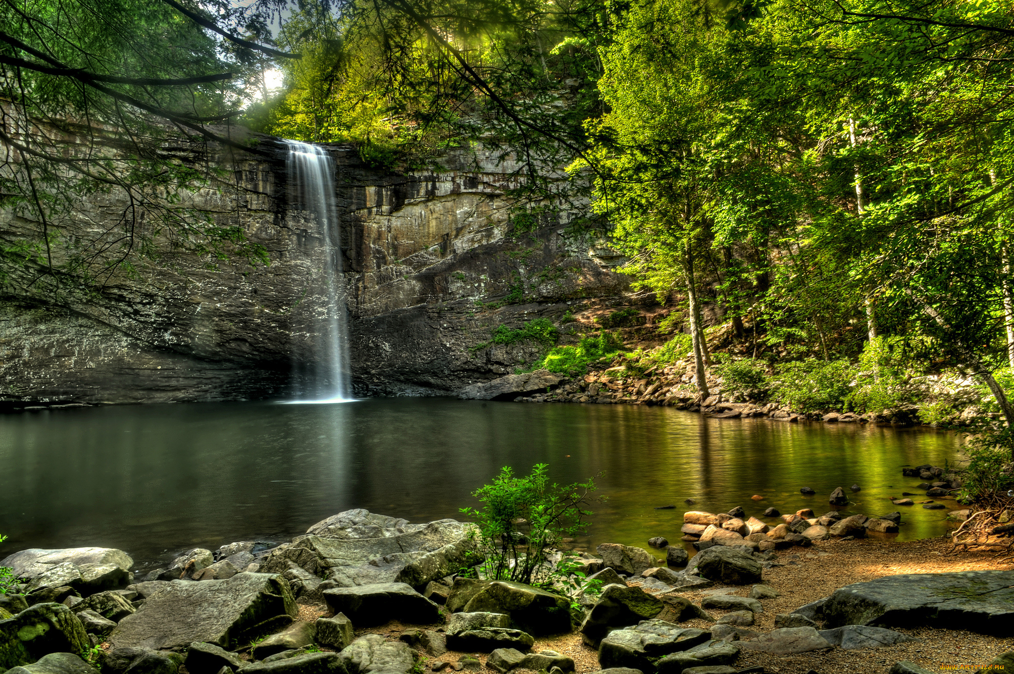 природа, водопады, водопад, река, лес