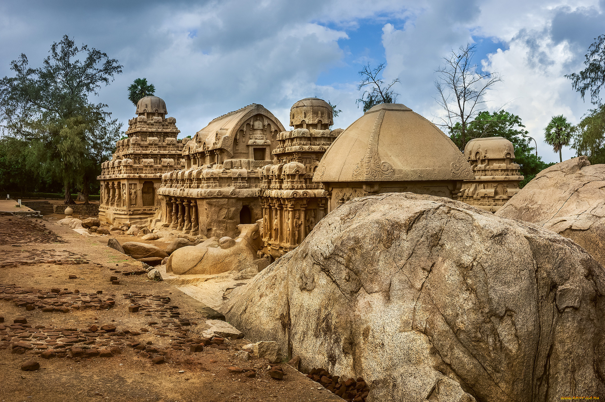 the, five, rathas, , mamallapuram, , tamil, nadu, , south, india, города, -, буддийские, и, другие, храмы, храм, джунгли