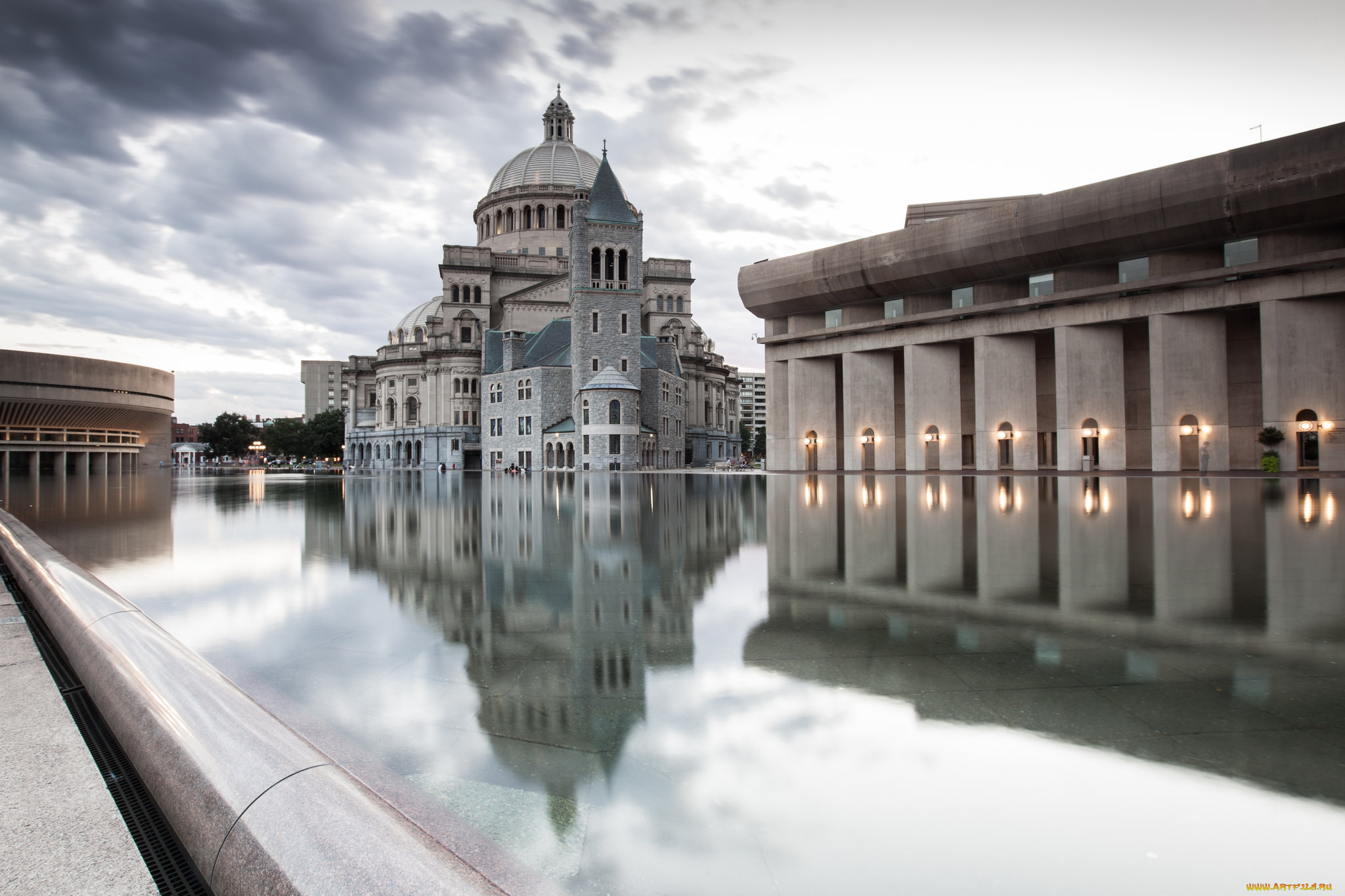 boston, christian, science, center, города, бостон, , сша, водоем, здания
