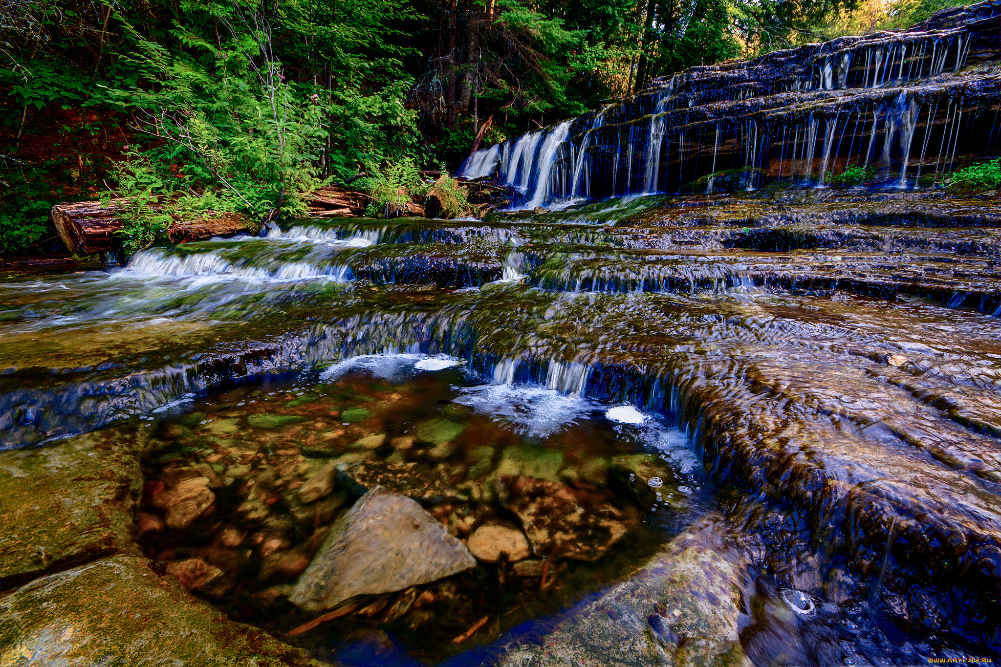 природа, водопады, лес, река, водопад