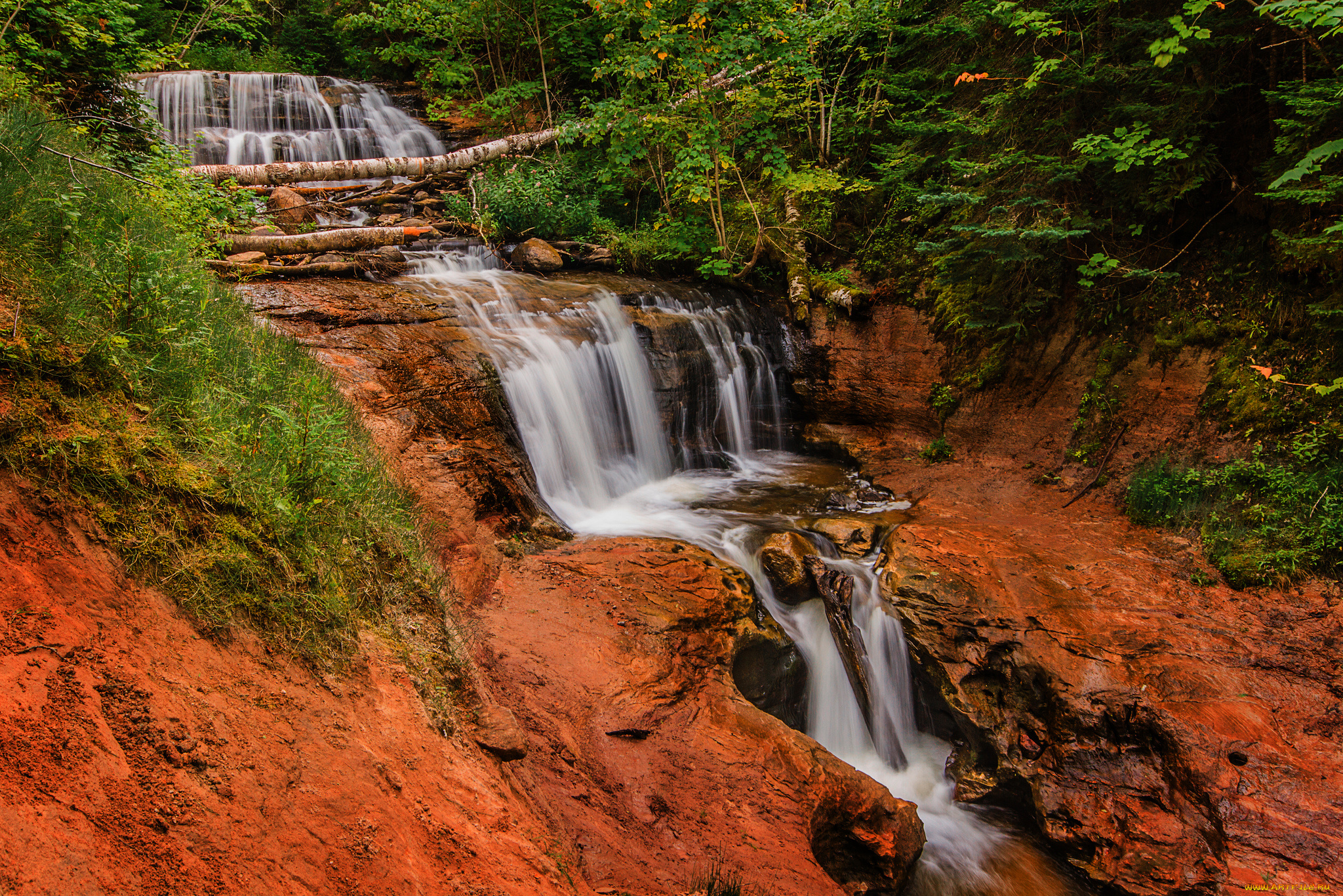 природа, водопады, река, лес, водопад