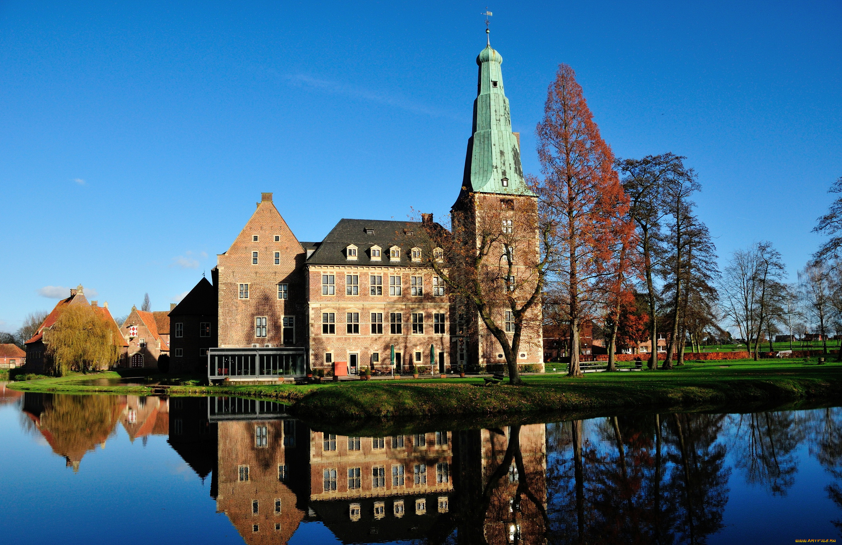 германия, burg, raesfeld, города, замки, германии, ландшафт, raesfeld, burg, река, германия, замок