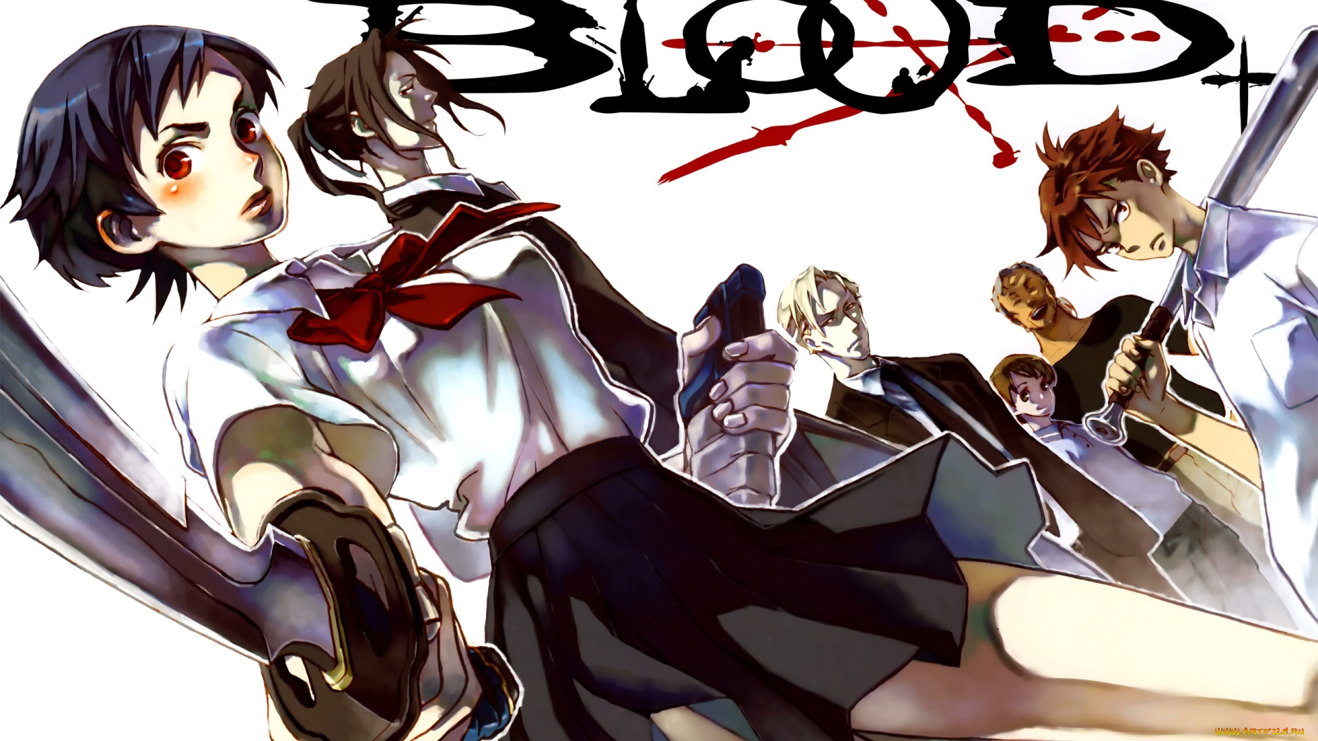 аниме, blood, , катана, кровь, george, miyagusuku, riku, kai, saya, otonashi, hagi, взгляд, бита, крутые, парни