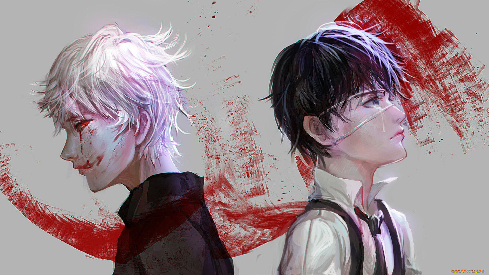 аниме, tokyo, ghoul, боль, седой, повязка, кровавые, слезы, монстр, ken, kaneki, tokyo, ghoul