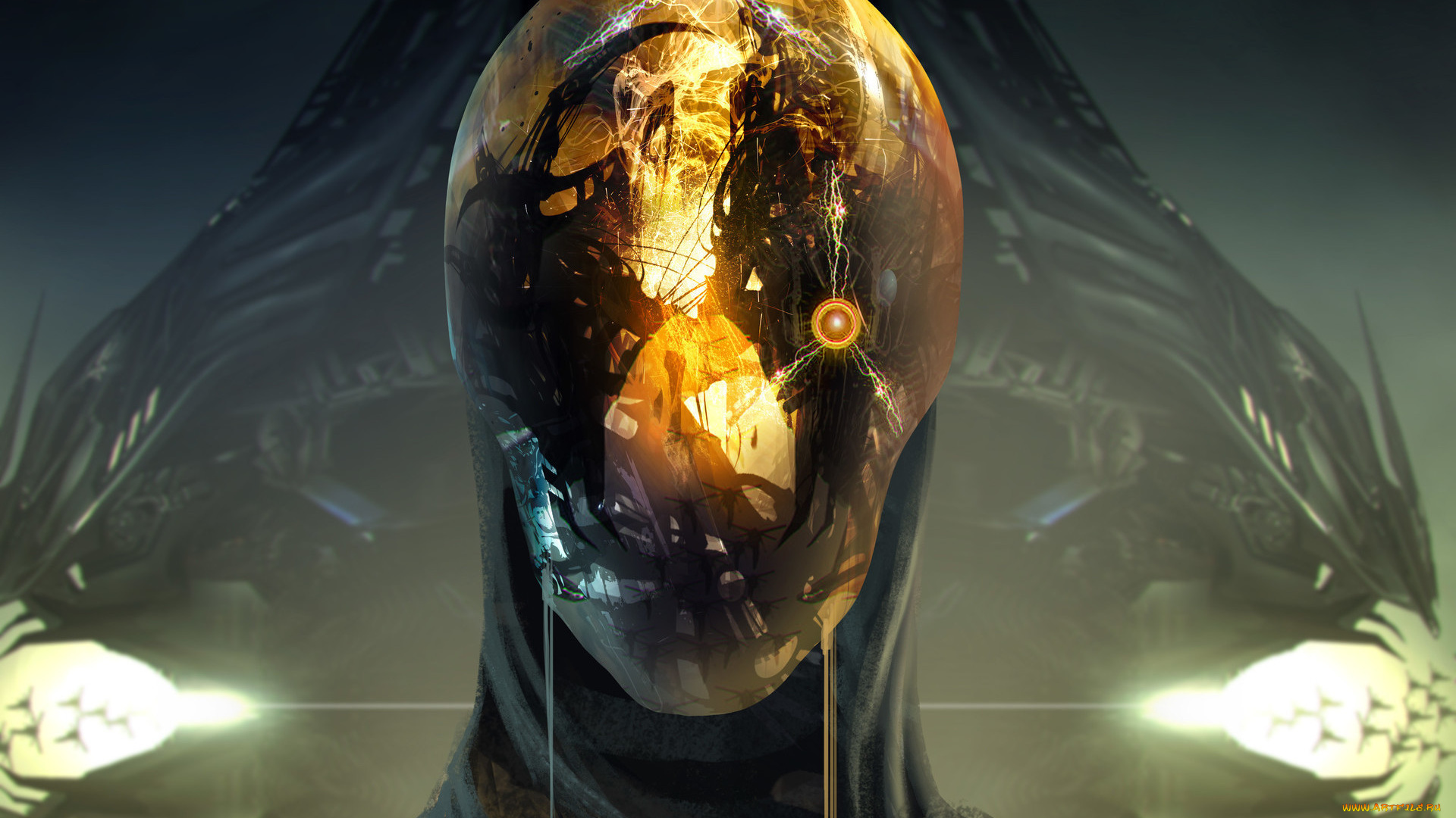 фэнтези, роботы, , киборги, , механизмы, фантастика, отражение, шлем, sci-fi, арт