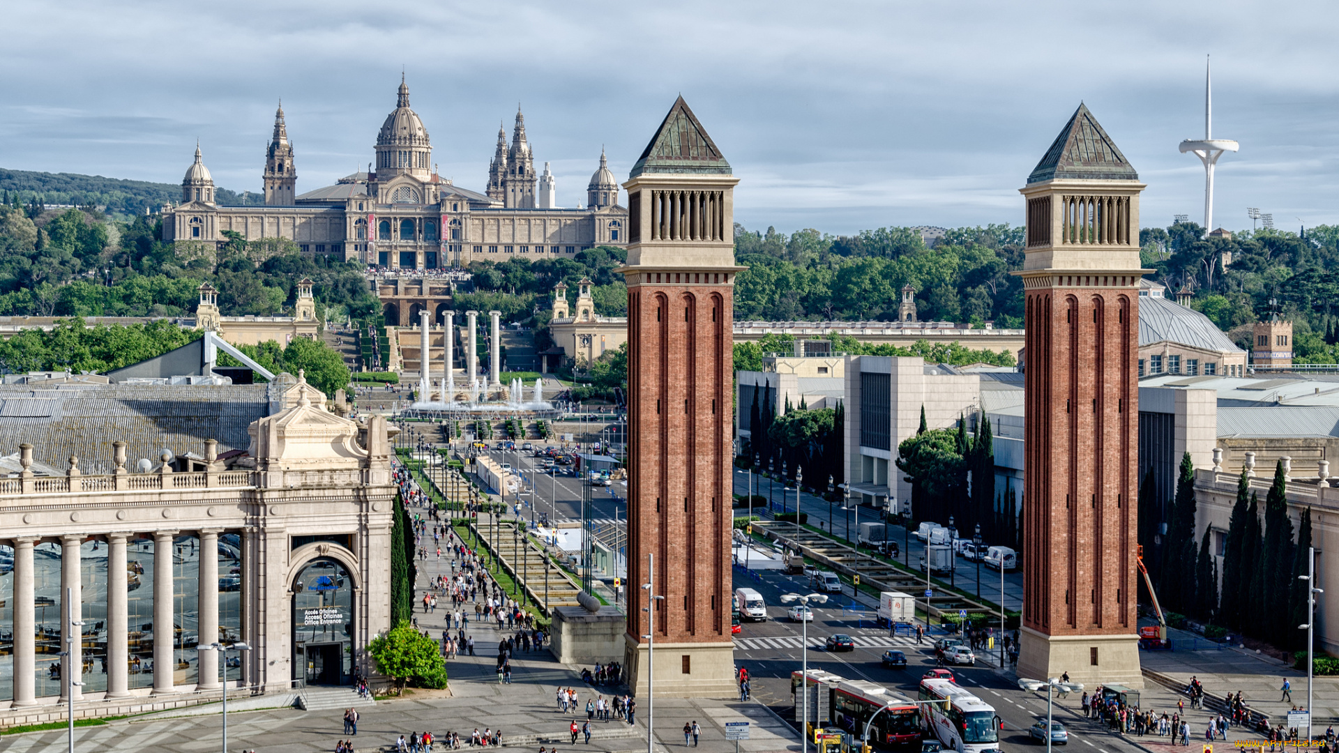 fira, barcelona, -, montjuic, города, барселона, , испания, площадь, дворец, врата