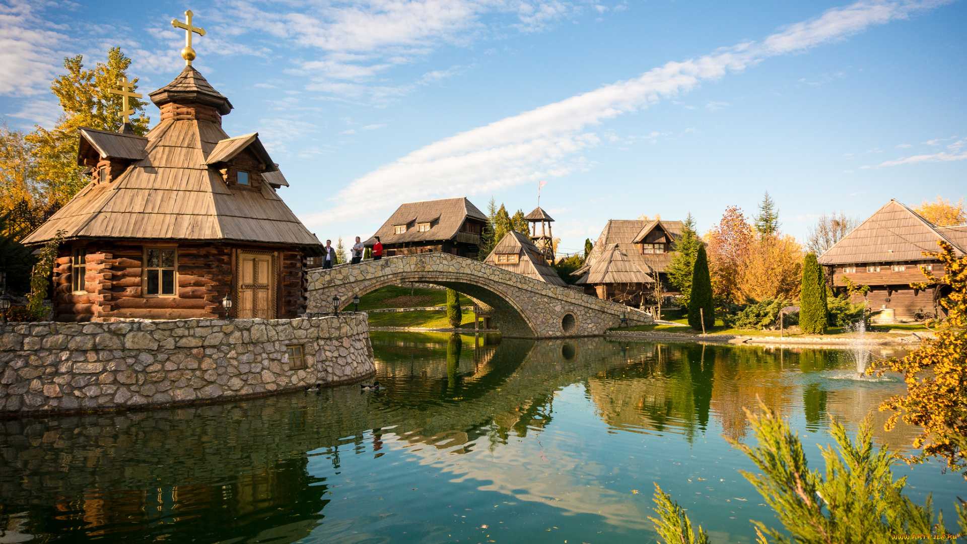 города, -, пейзажи, мостик, дома, река