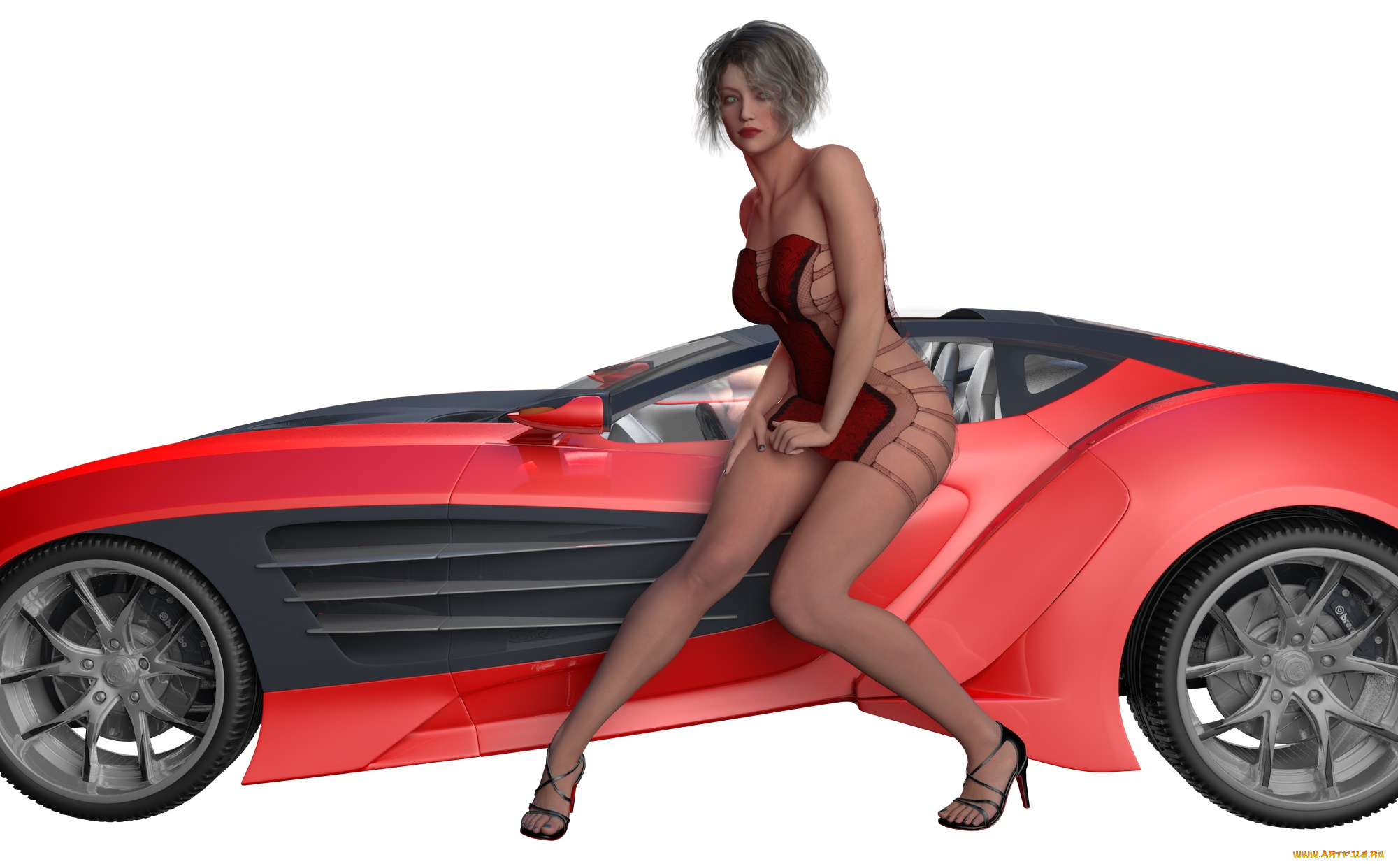 автомобили, 3d, car&girl, автомобиль, фон, взгляд, девушка