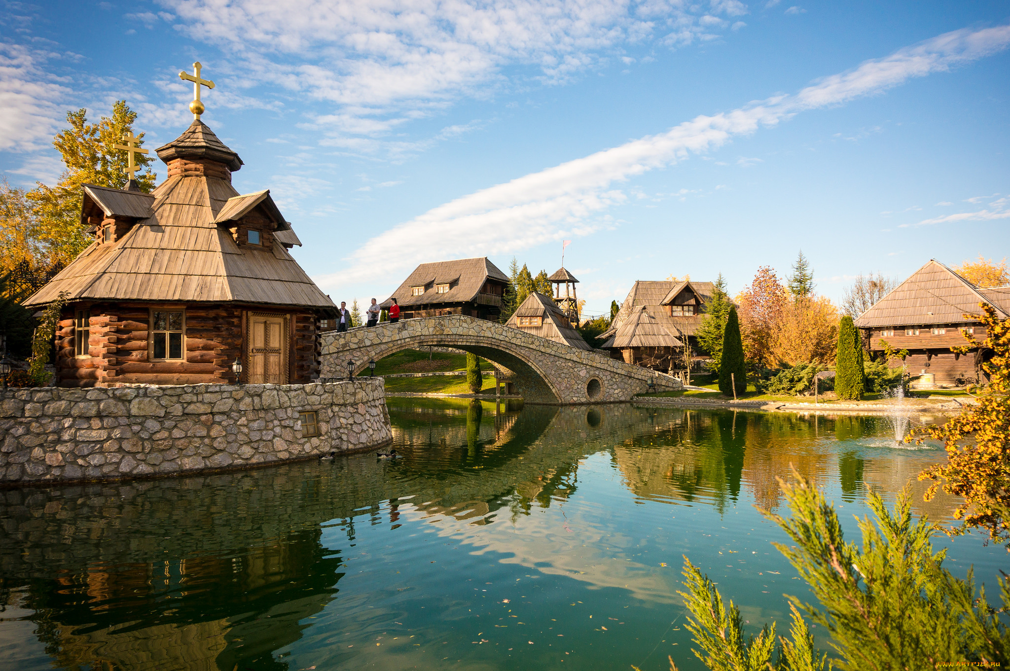 города, -, пейзажи, мостик, дома, река
