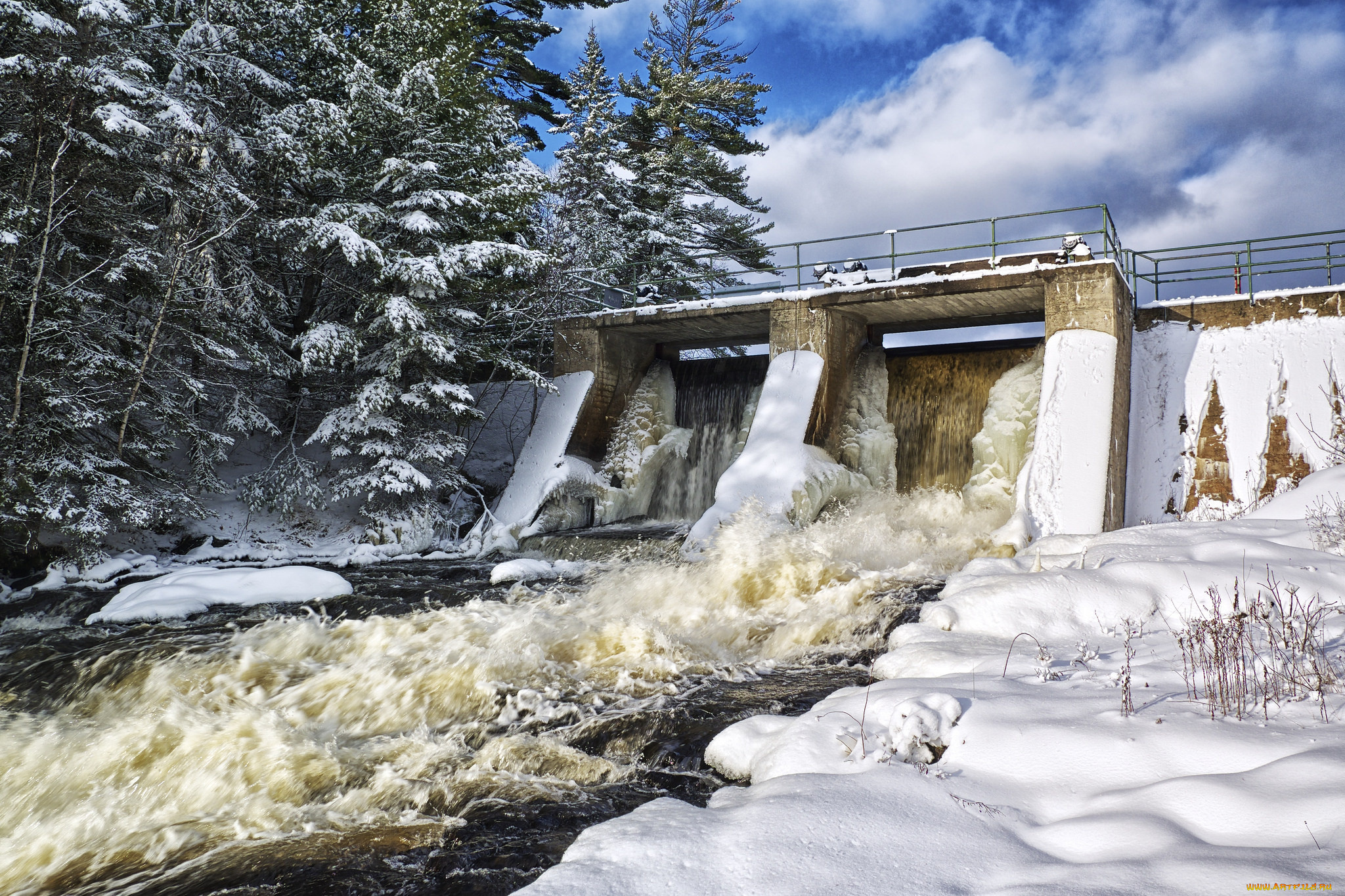 природа, водопады, лес, река, водопад