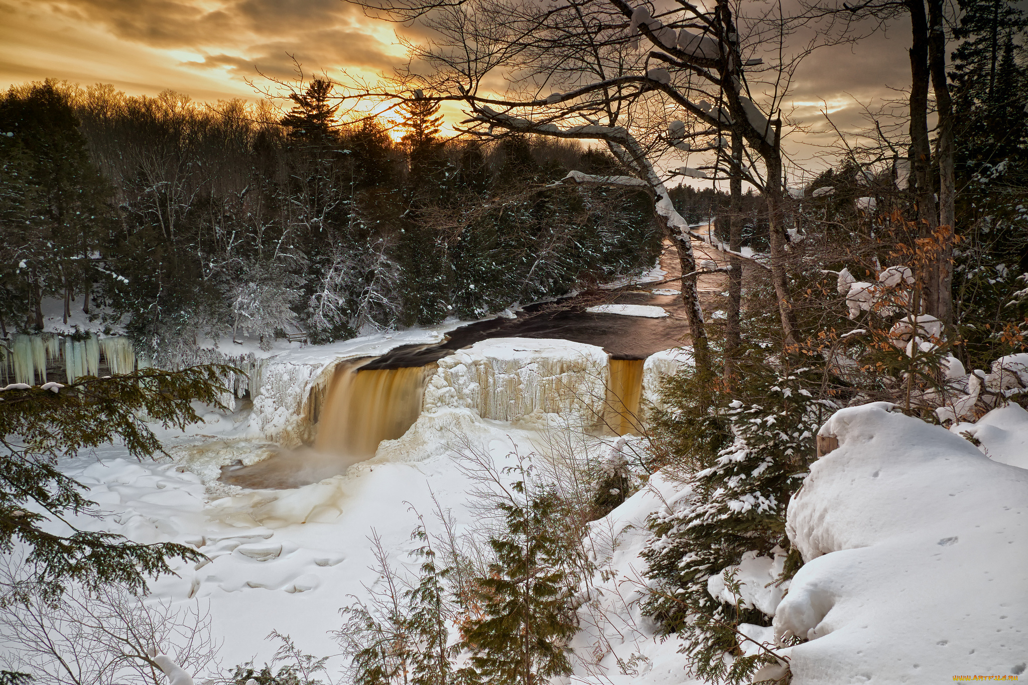 природа, водопады, водопад, река, лес