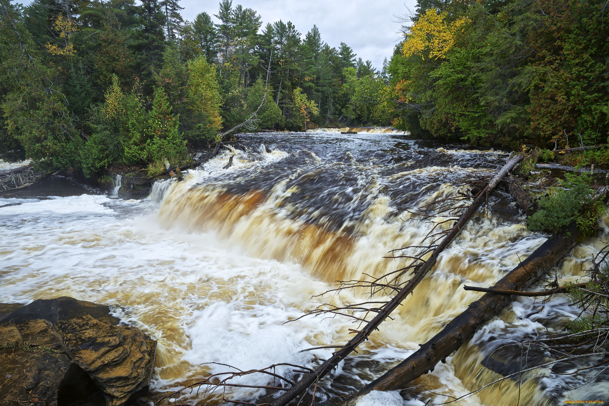 природа, водопады, лес, река, водопад