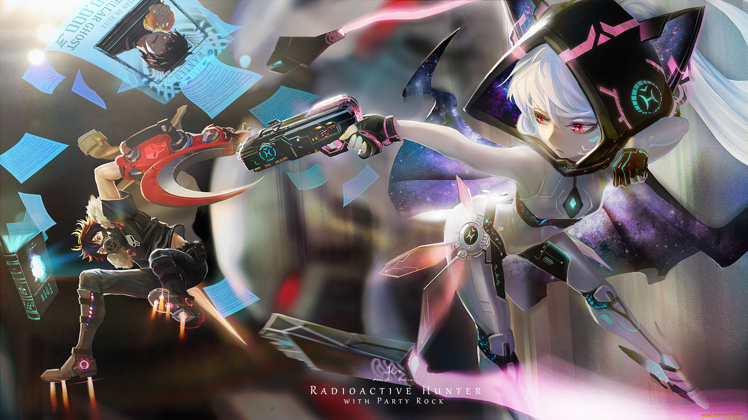 аниме, оружие, , техника, , технологии, девушка, michihana, парень, арт