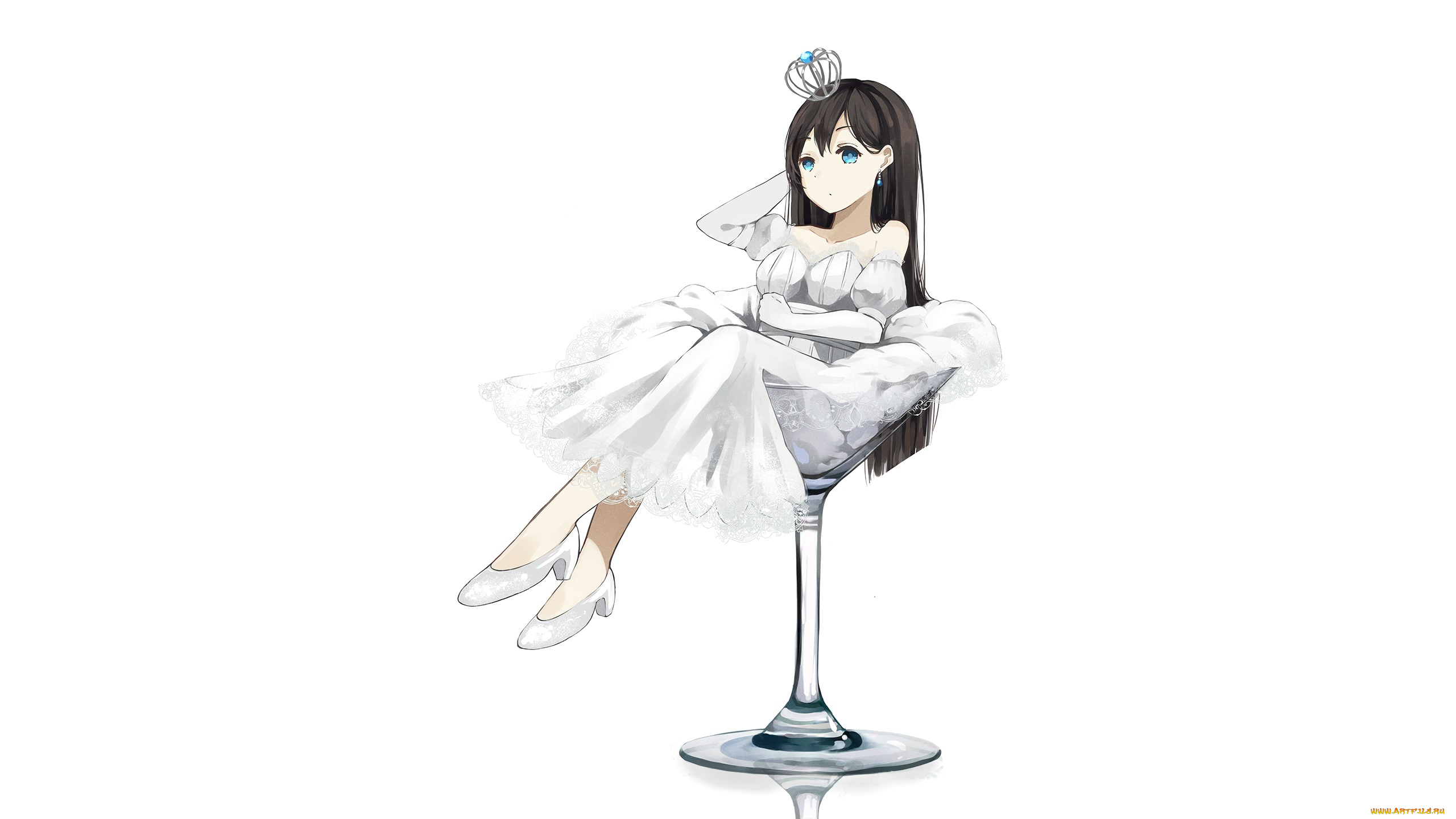 аниме, unknown, , другое, девушка, бокал, белый, levi9452, арт, фон