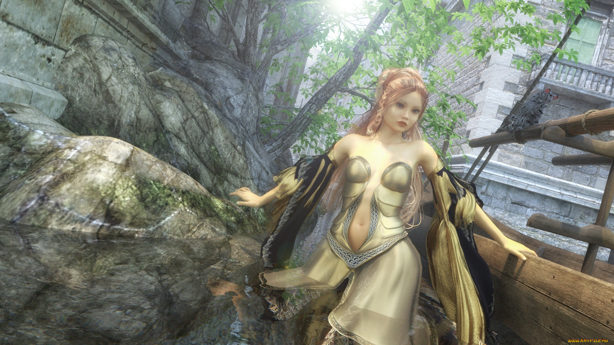 3д, графика, фантазия, , fantasy, фон, взгляд, девушка