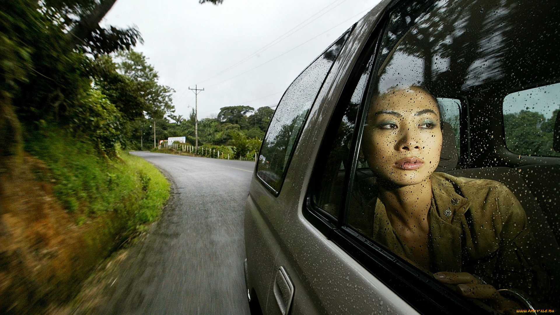 девушки, bai, ling, лицо, капли, куртка, машина