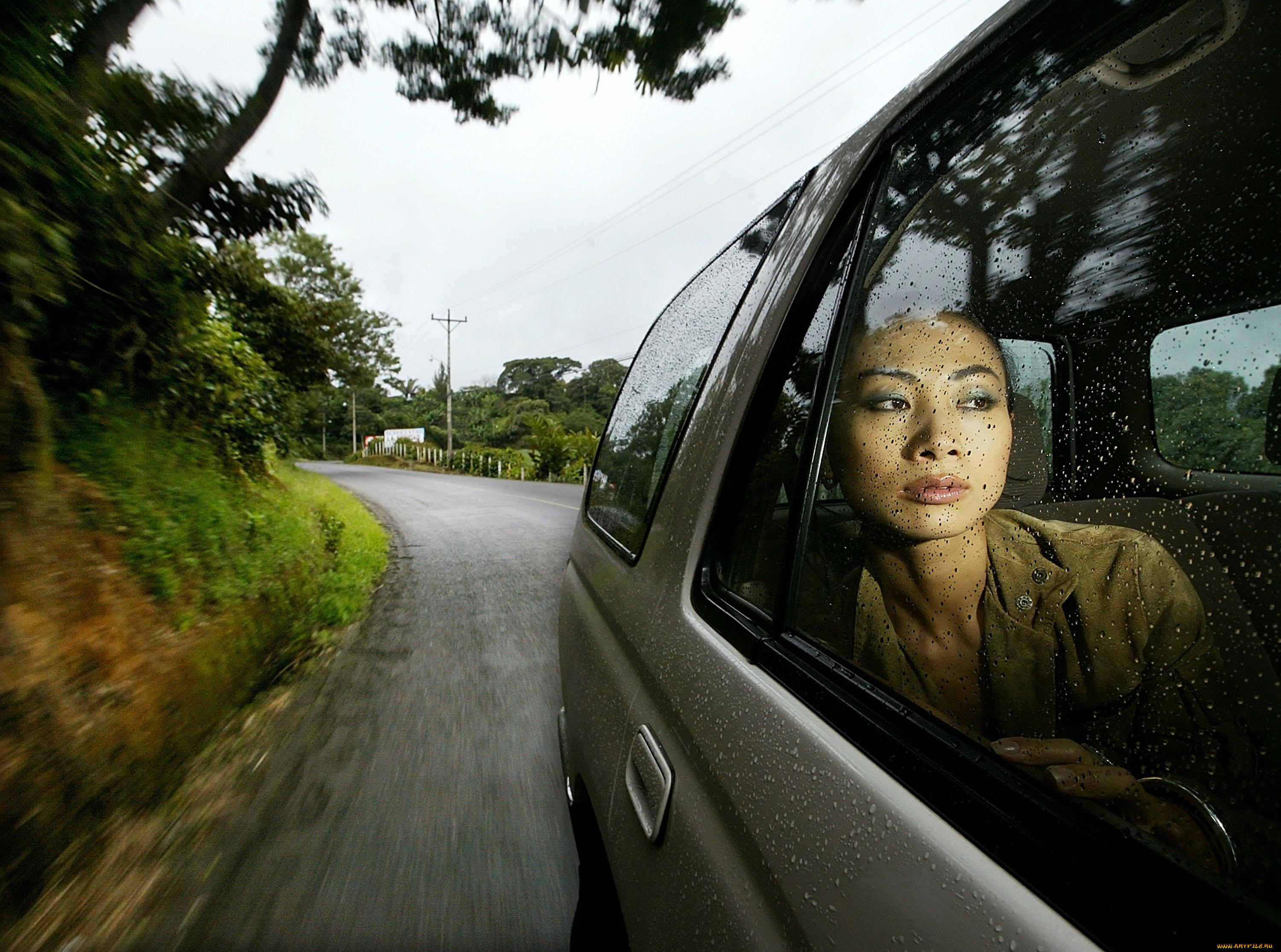 девушки, bai, ling, лицо, капли, куртка, машина