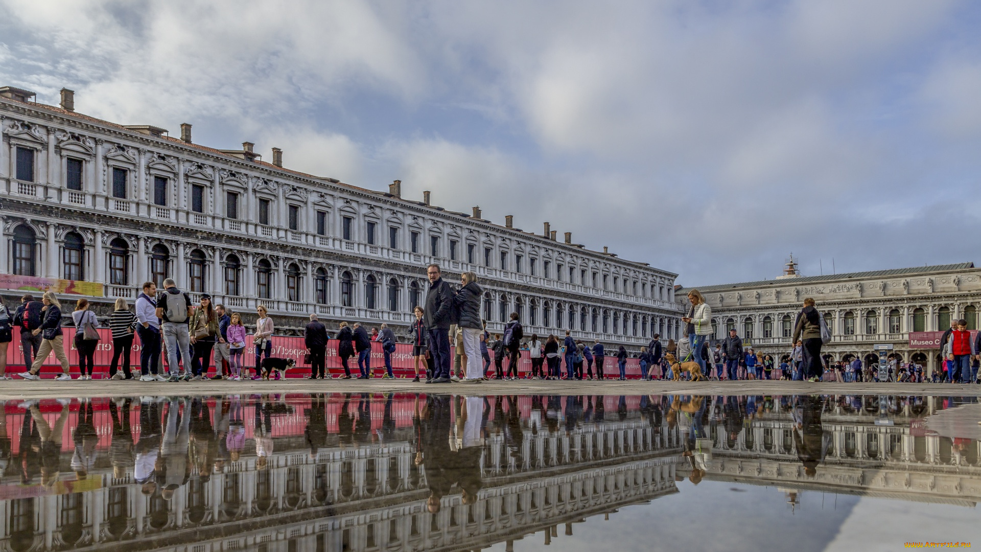 города, венеция, , италия, здания, отражение, вода, туристы
