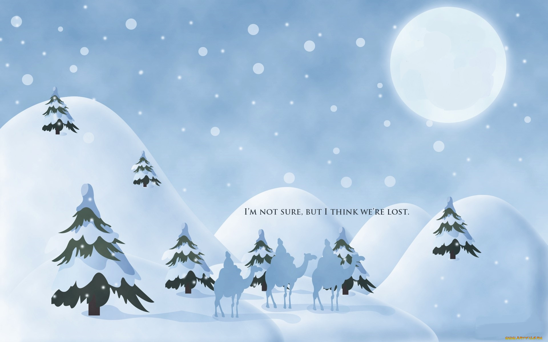 векторная, графика, мультфильмы, , комиксы, , cartoons, , comics, снегурочка, снег, сугробы, ёлки, караван, верблюды