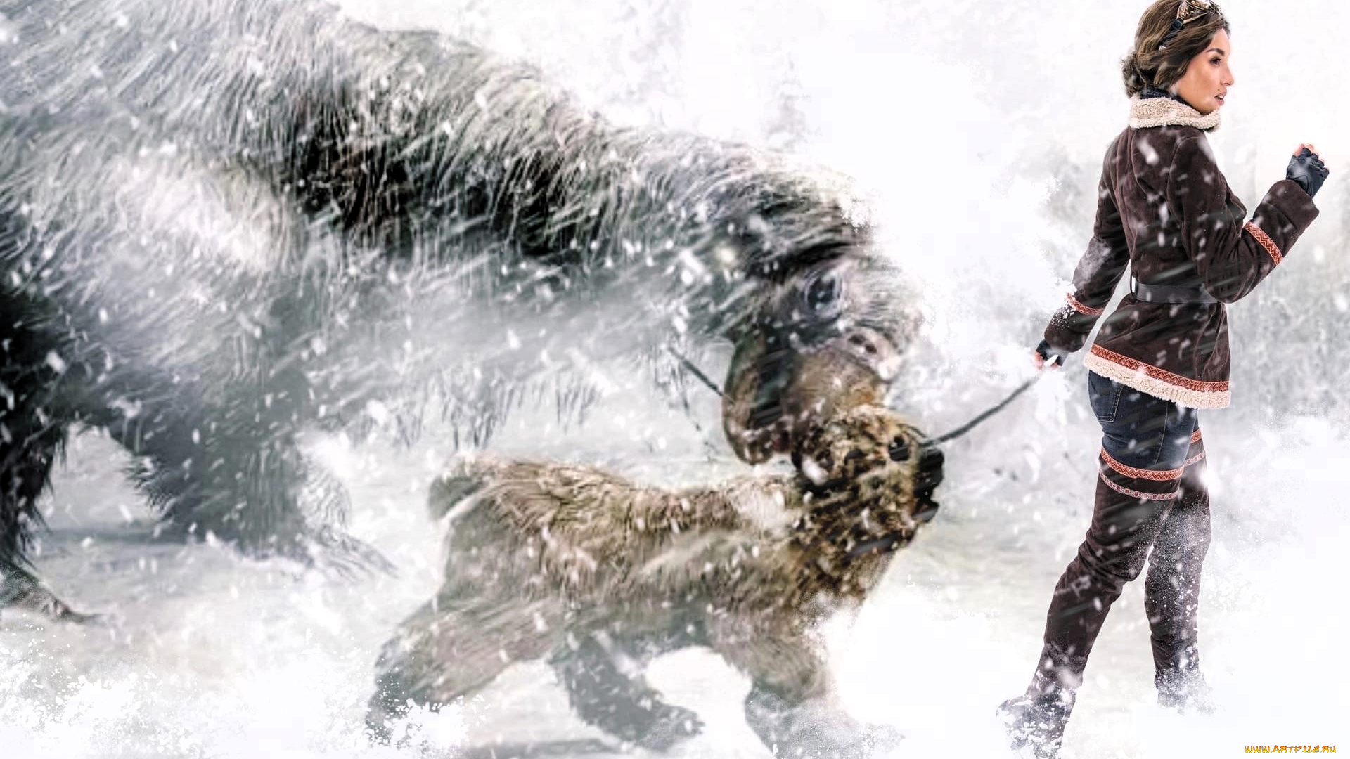 девушки, анна, шаховская, образ, костюм, косплей, наряд, снег, сибирь, вьюга, звери