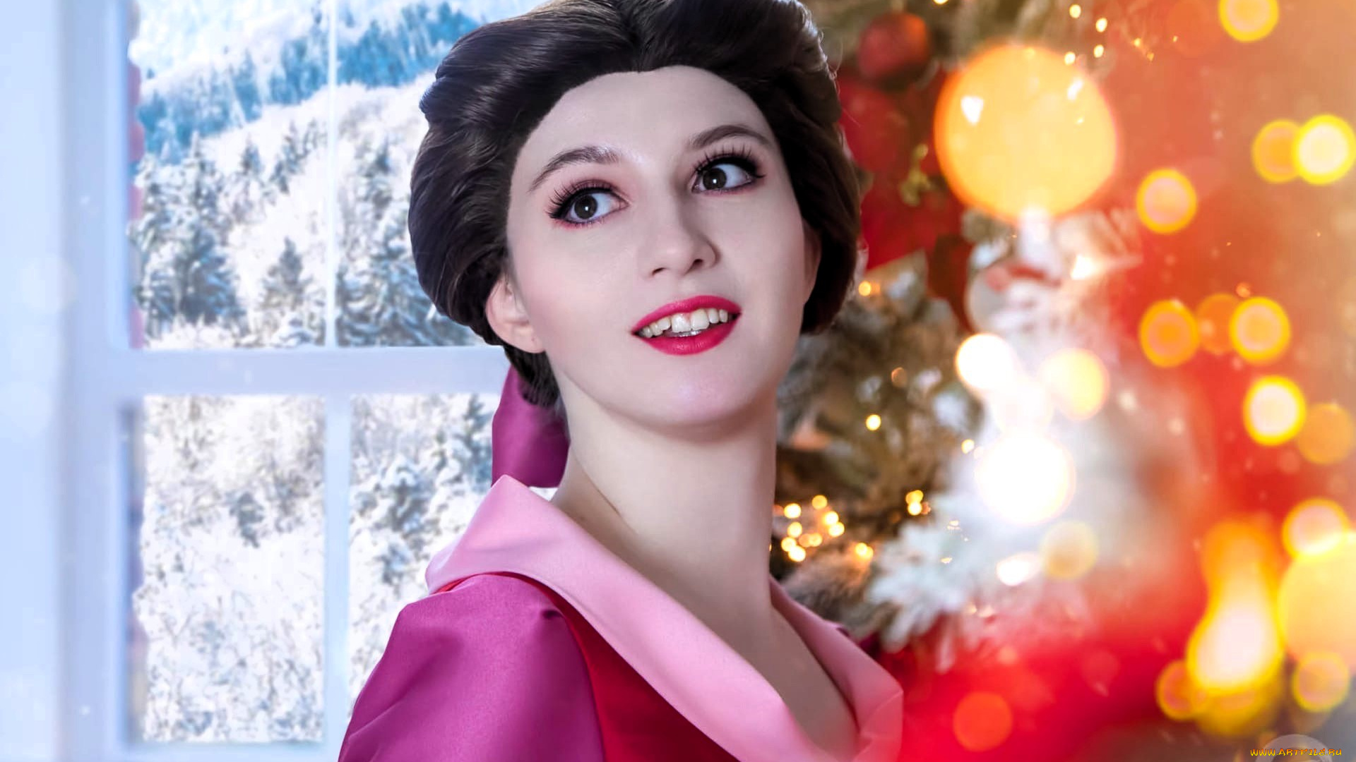 девушки, tomka, violea, образ, косплей, наряд, костюм, окно, лицо, ёлка, новый, год