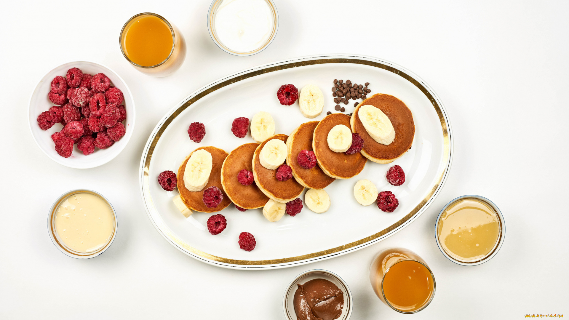 еда, блины, , оладьи, блюдо, оладьи, малина, крем, мед, сметана