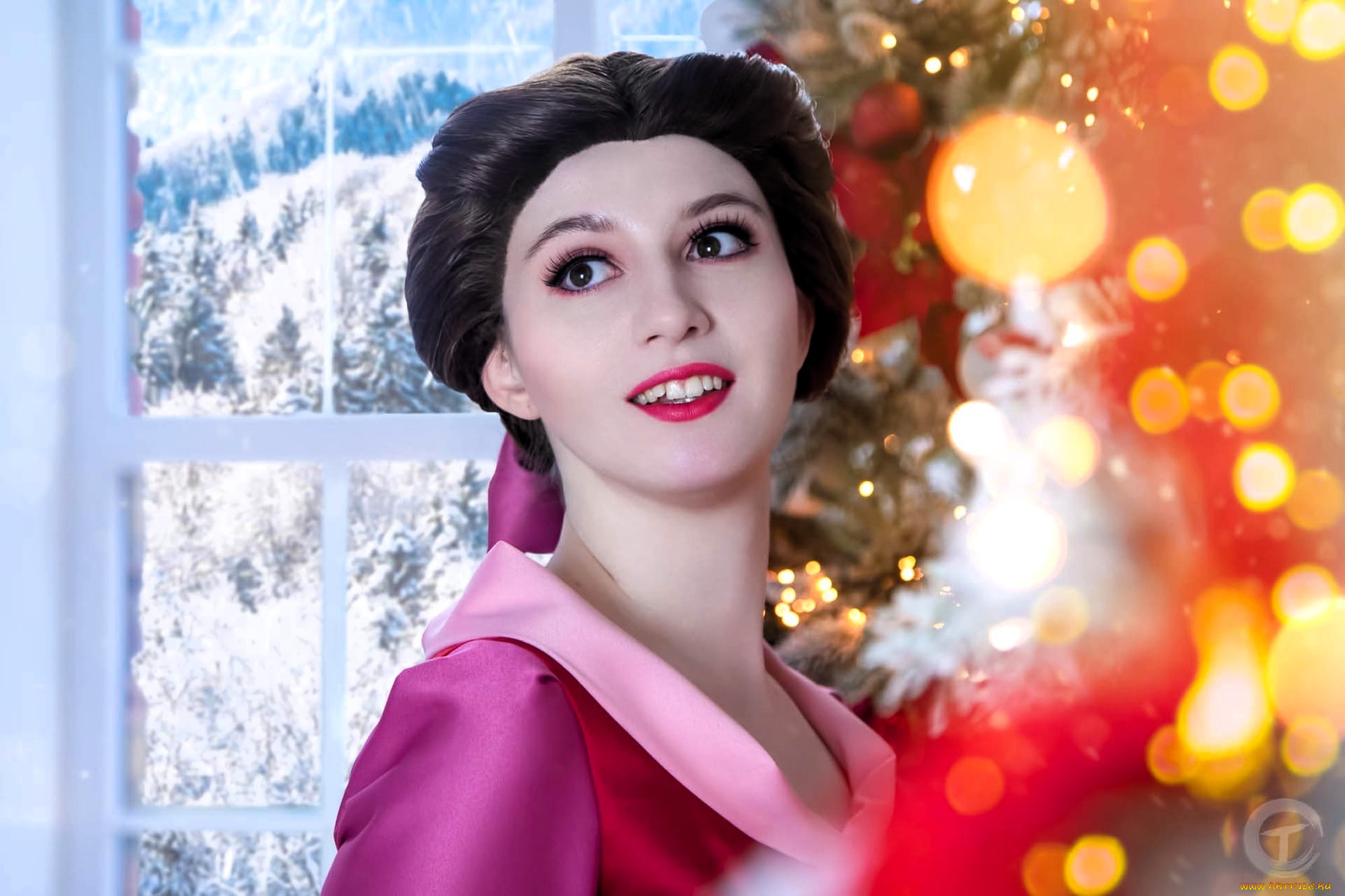 девушки, tomka, violea, образ, косплей, наряд, костюм, окно, лицо, ёлка, новый, год