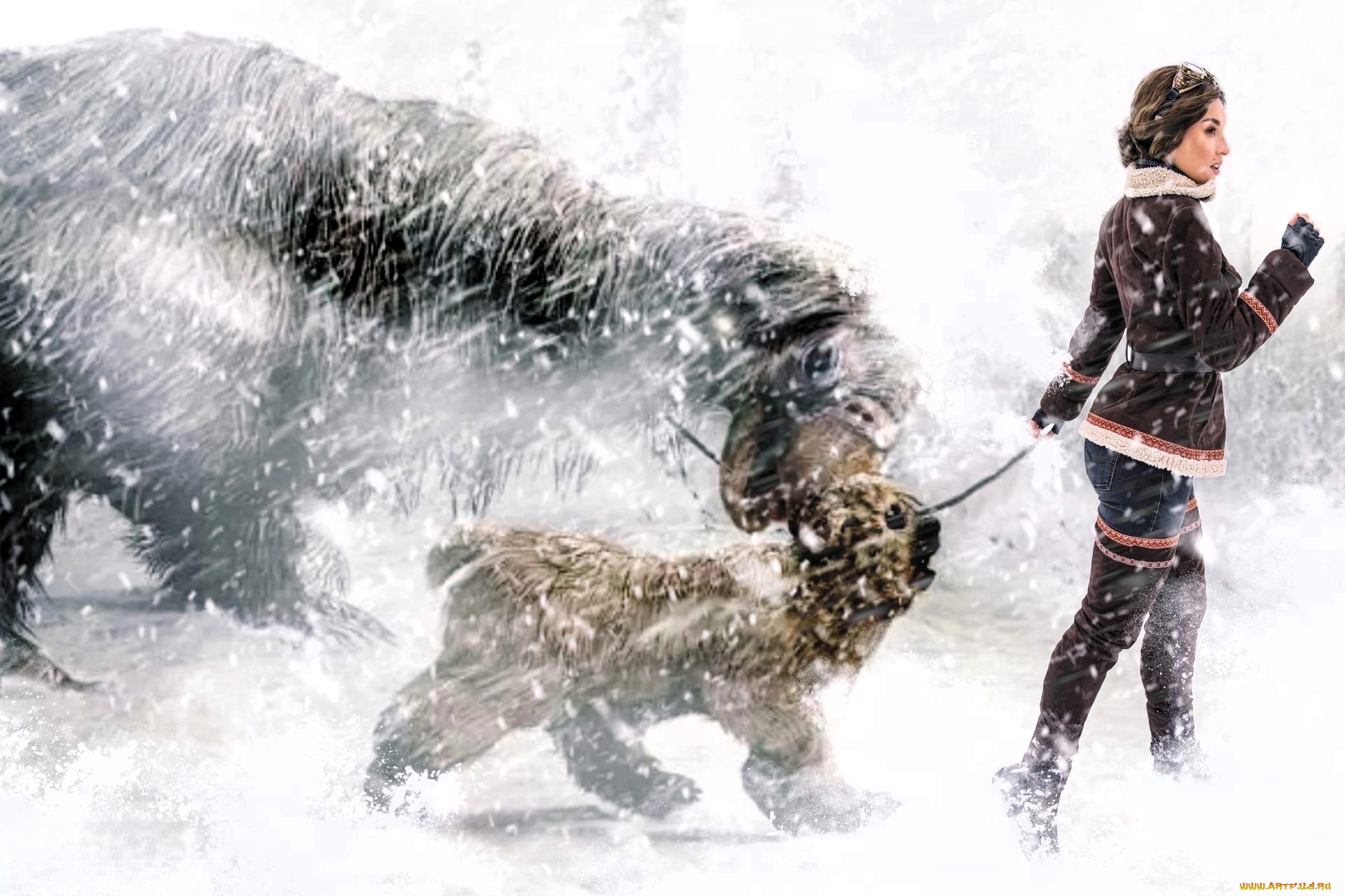 девушки, анна, шаховская, образ, костюм, косплей, наряд, снег, сибирь, вьюга, звери