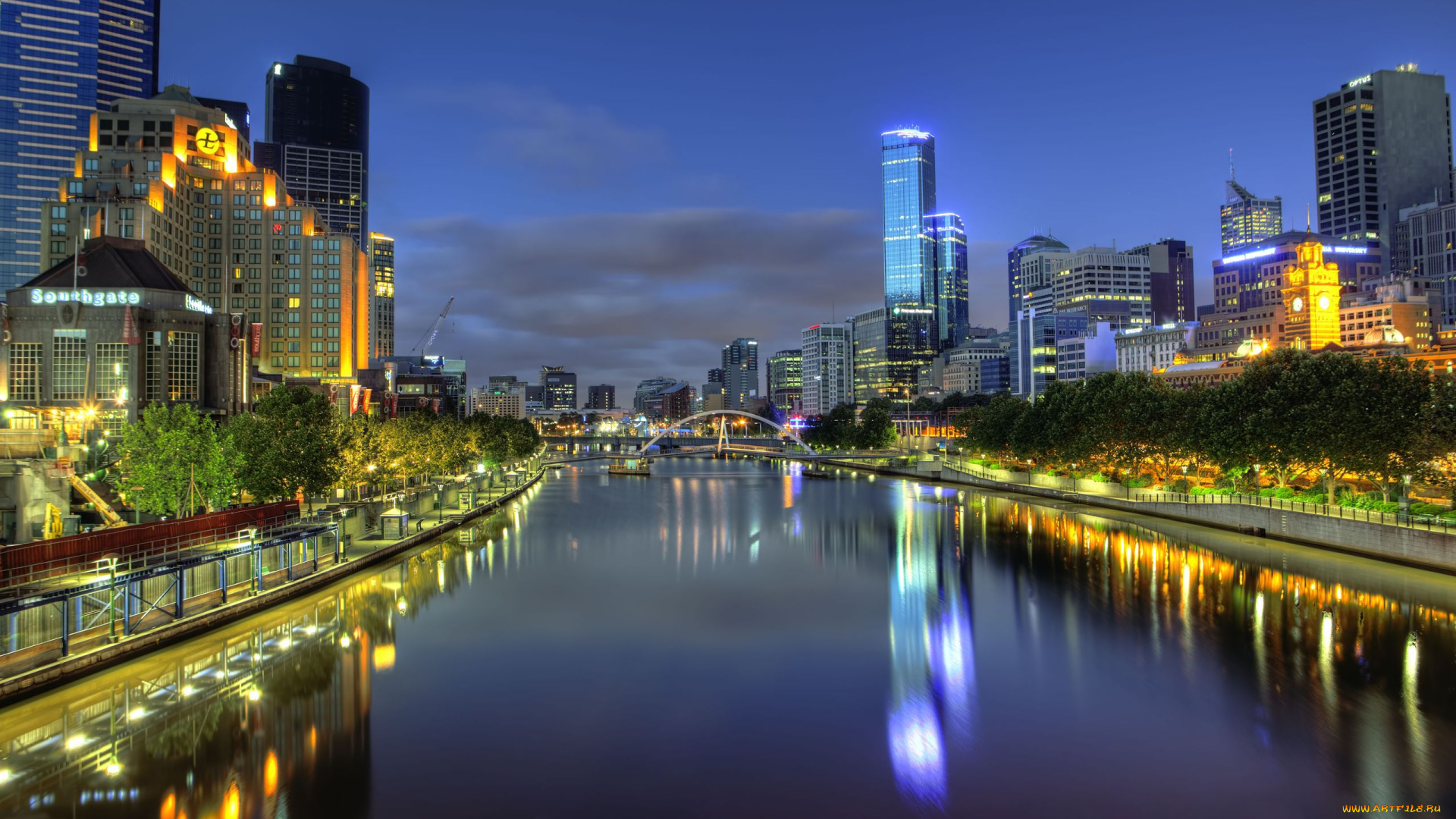 melbourne, australia, города, огни, ночного