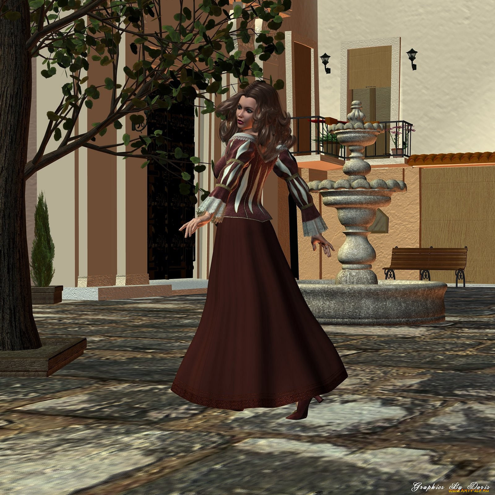 3д, графика, people, люди, девушка, дерево