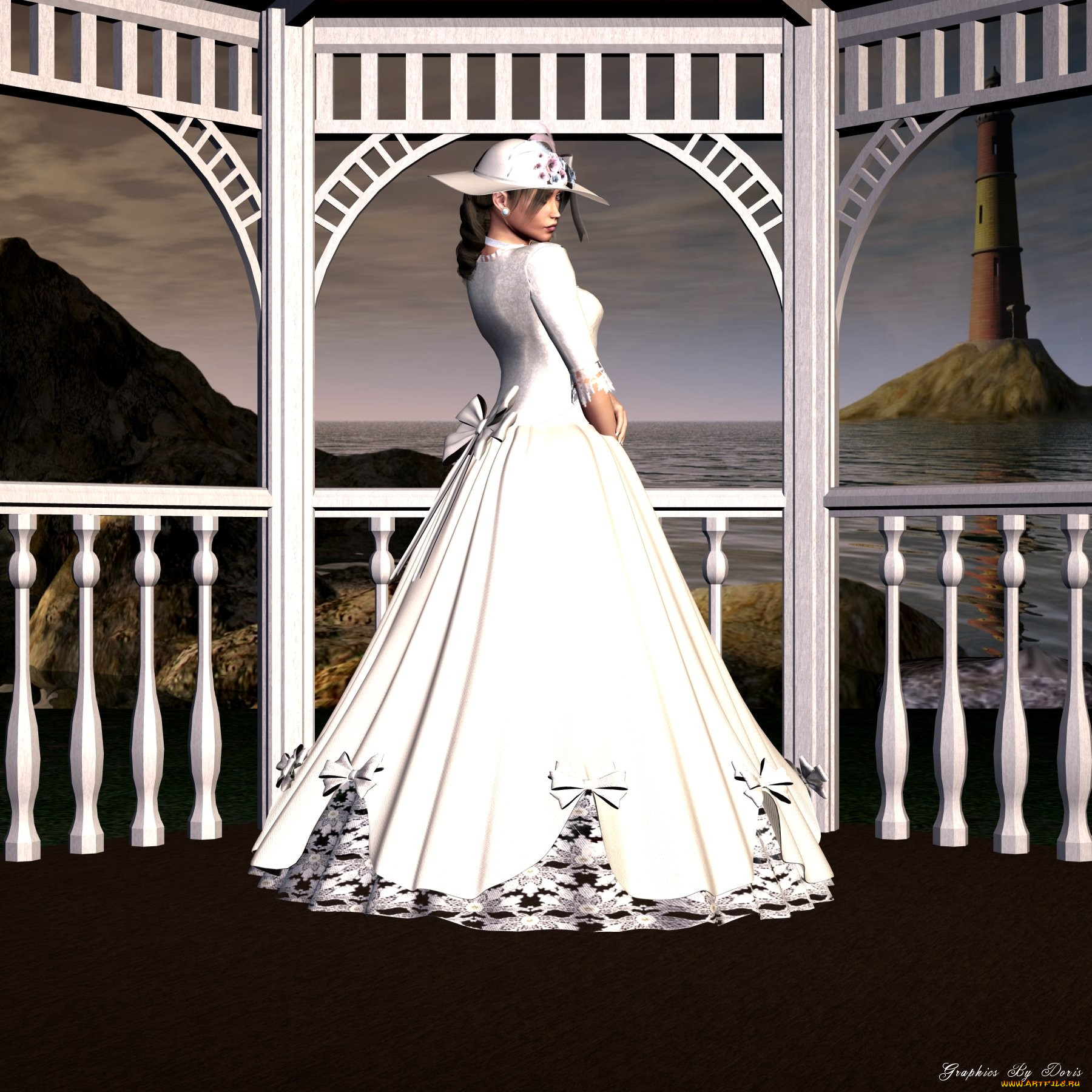 3д, графика, people, люди, беседка, девушка