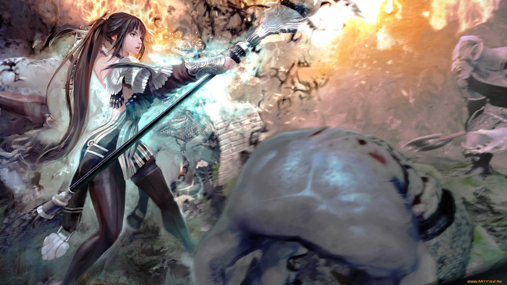 фэнтези, красавицы, чудовища, посох, девушка, монстры