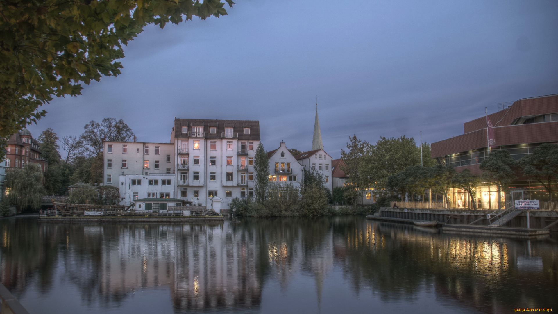 германия, гамбург, города, улицы, площади, набережные, дома, туман, река