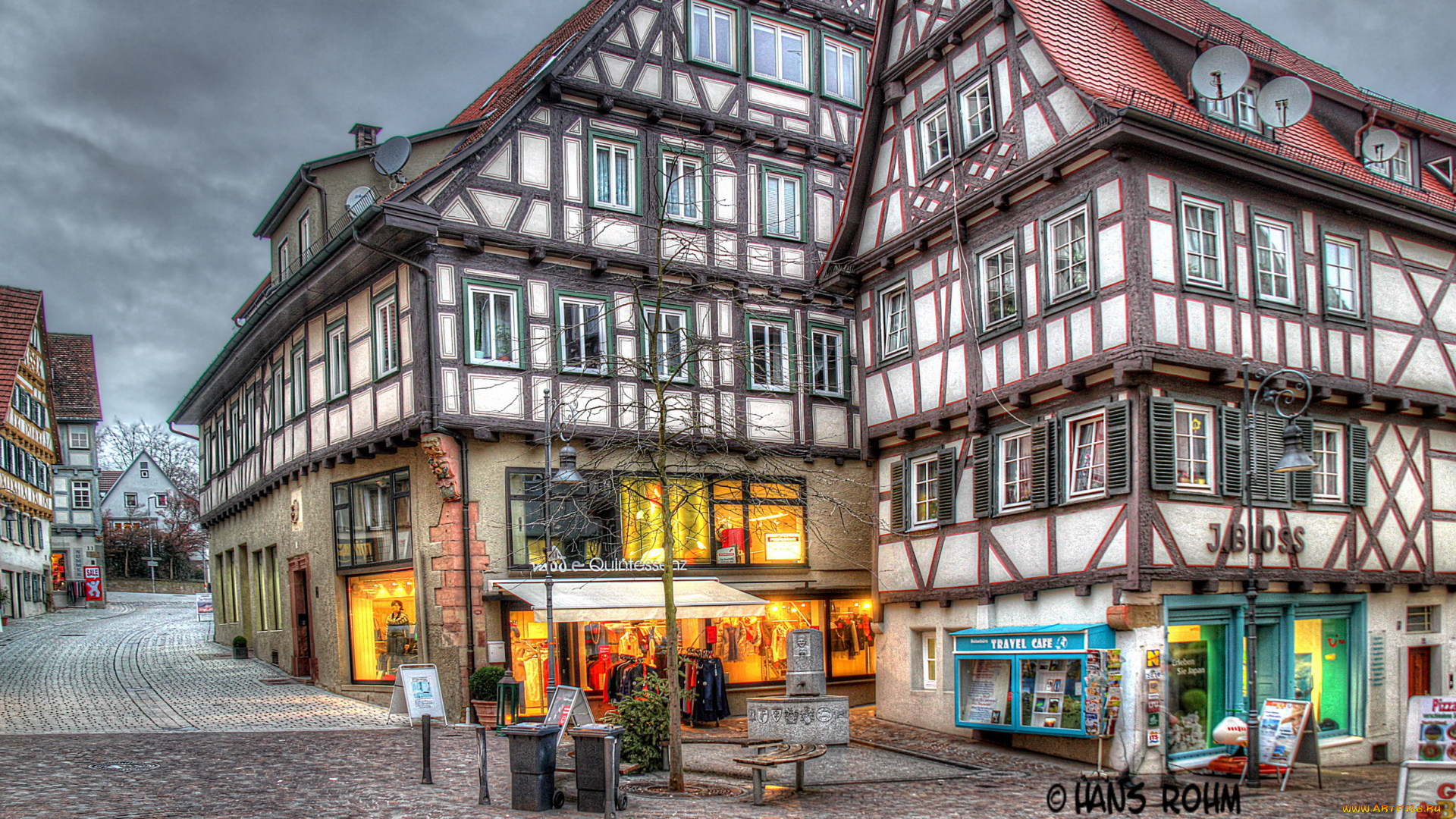 германия, вайблинген, города, здания, дома, улица, цветы