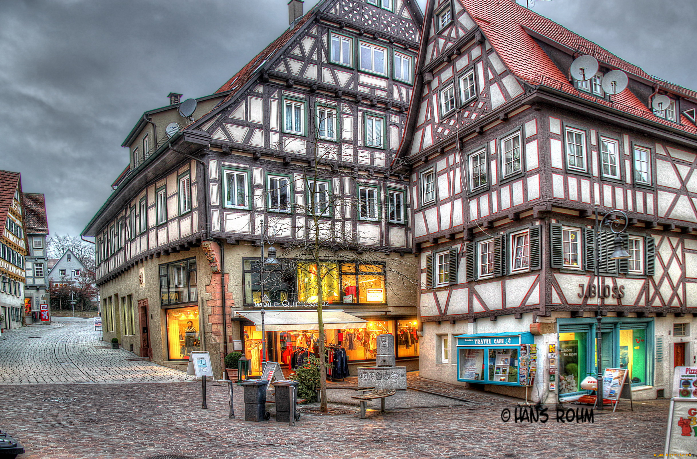 германия, вайблинген, города, здания, дома, улица, цветы