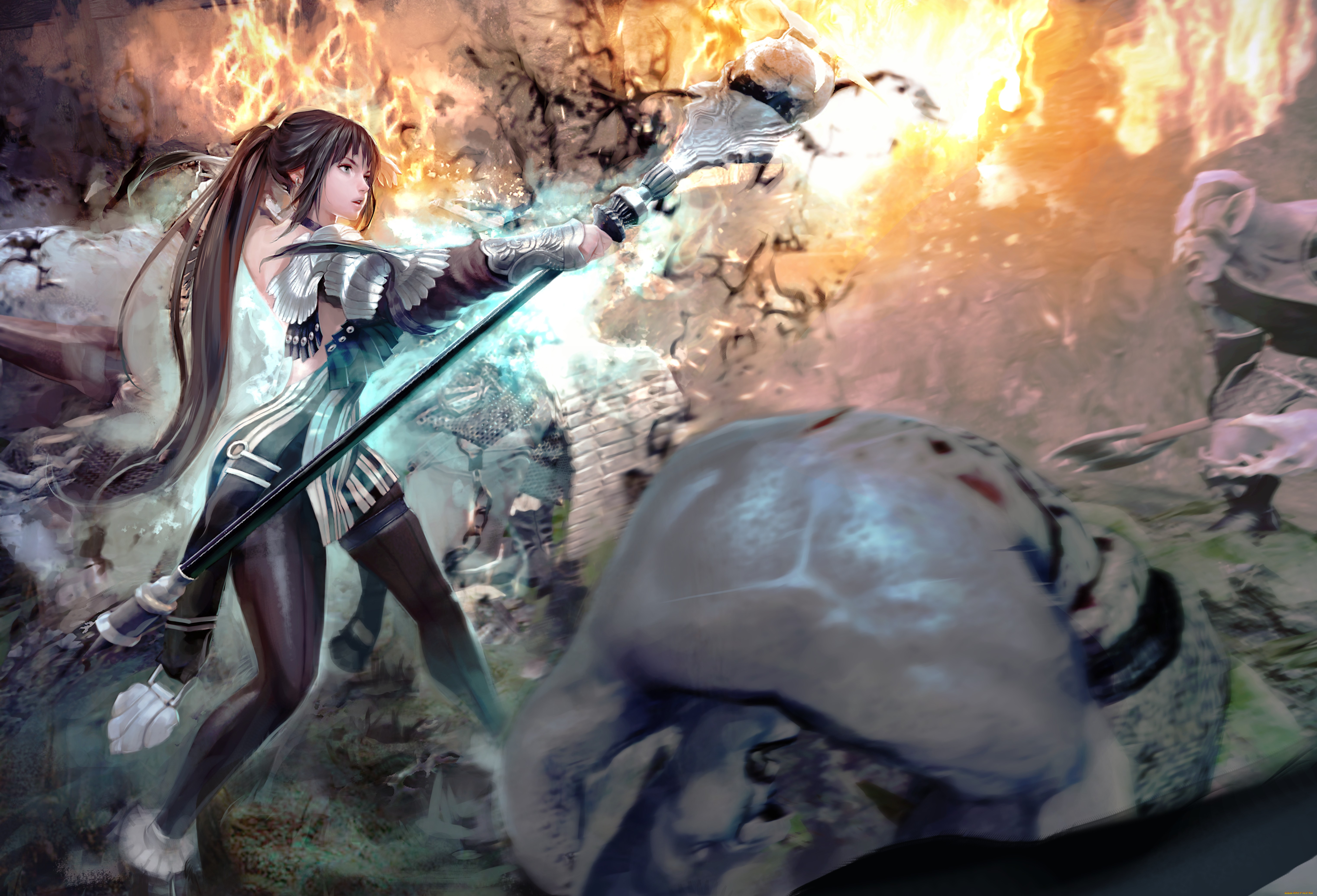 фэнтези, красавицы, чудовища, посох, девушка, монстры