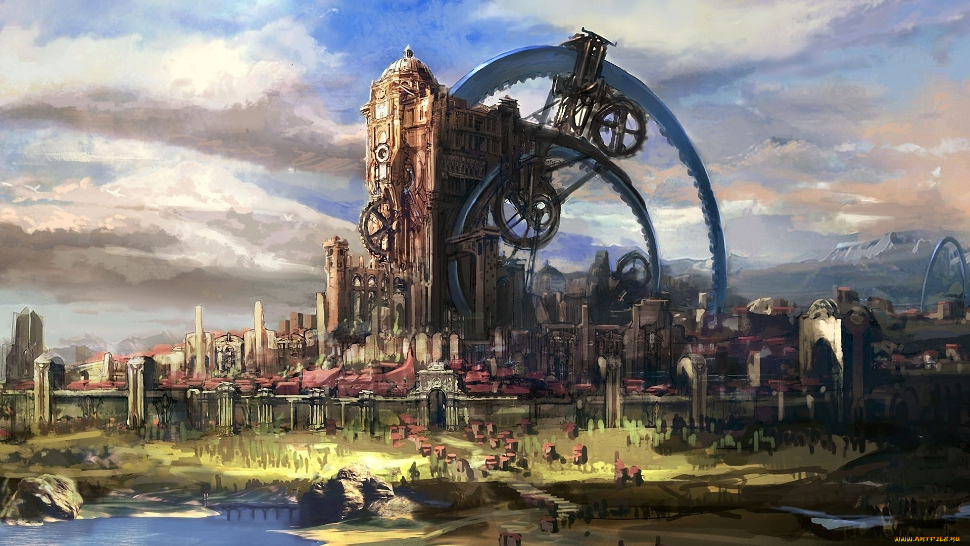 , the, exiled, realm, of, arborea, видео, игры, tera, арт, город, река, online, механизм, здания, мост