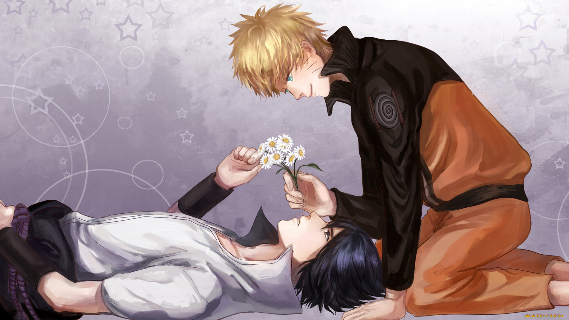 аниме, naruto, ромашки, саске, наруто