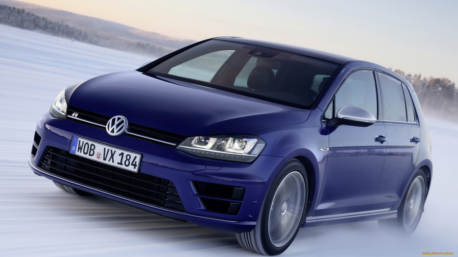 автомобили, volkswagen, снег, golf, r, 3-door, typ, 5g, 2013, синий