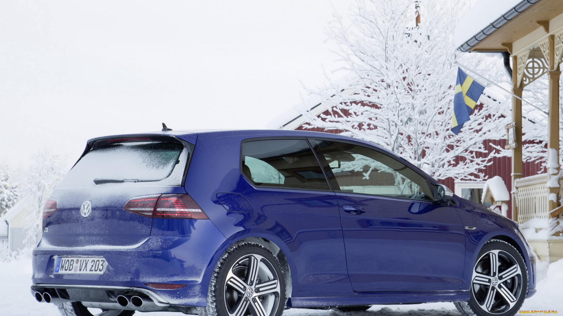 автомобили, volkswagen, снег, golf, r, 3-door, typ, 5g, 2013, синий