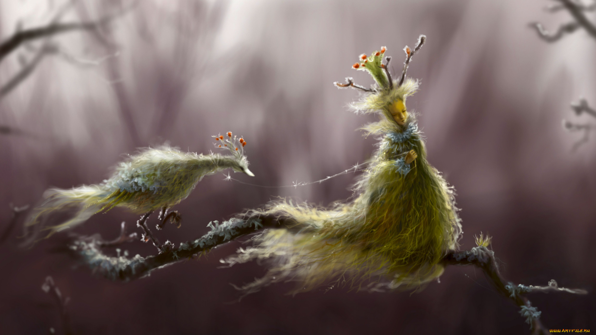 gianna, ragagnin, фэнтези, существа, gianna, ragagnin, ветка, фея, птица, павлин