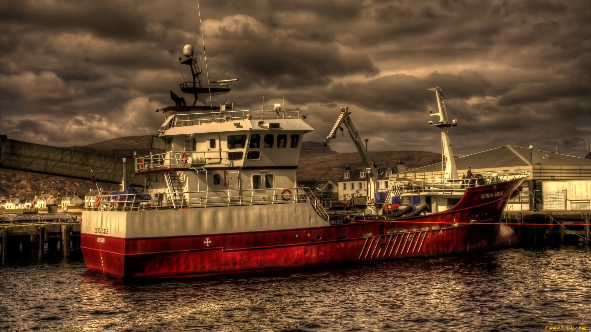 корабли, другое, причал, рыболовный, траулер